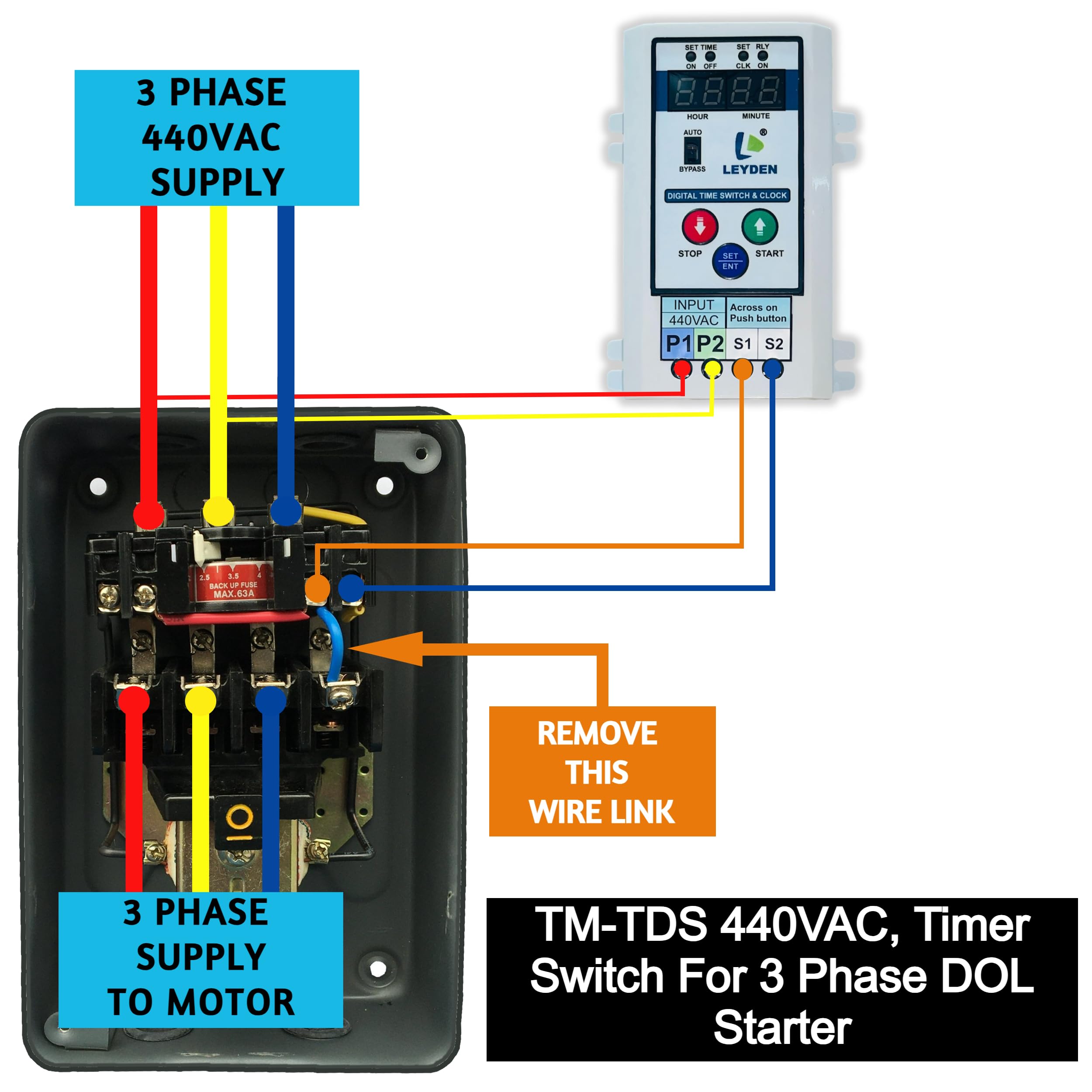 LEYDEN® TM-CLKDS, 440V, Digital Timer Switch for 3 Phase Motor DOL Starter, 50 ON/Off Programs Per Day 24 Hour Timer Switch — Amazon image 3