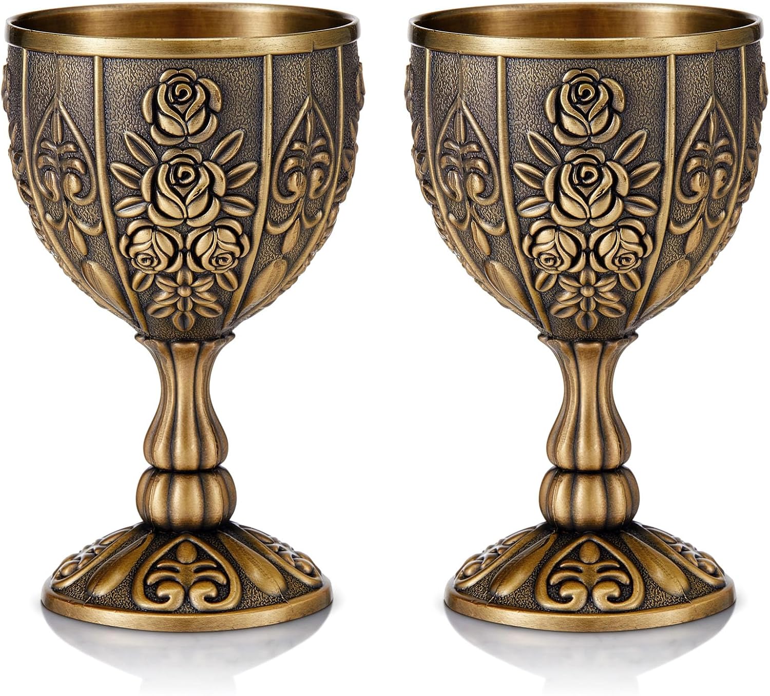 2 Pcs Vintage Chalice Goblet 3.4oz Medieval Engraving Wine Liqueur Cup Bronze Royal Drinking Glasses Shot Vessel for Wedding Blessings Baptism Party Home Decor Gift