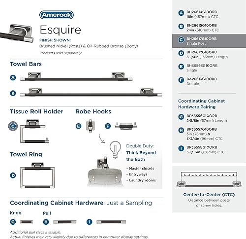 Vista 49 de Amerock BH26615PNBBZ Toallero de níquel pulido/champán dorado Toallero de 24 pulgadas (24.016 in) Esquire Toallero de baño Accesorios