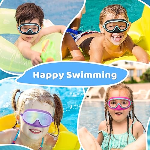 Miniatura 9 de Vvinca 2 gafas de natación para niños con cubierta para la nariz, máscara de buceo de natación de visión amplia, antivaho UV, anti roturas para