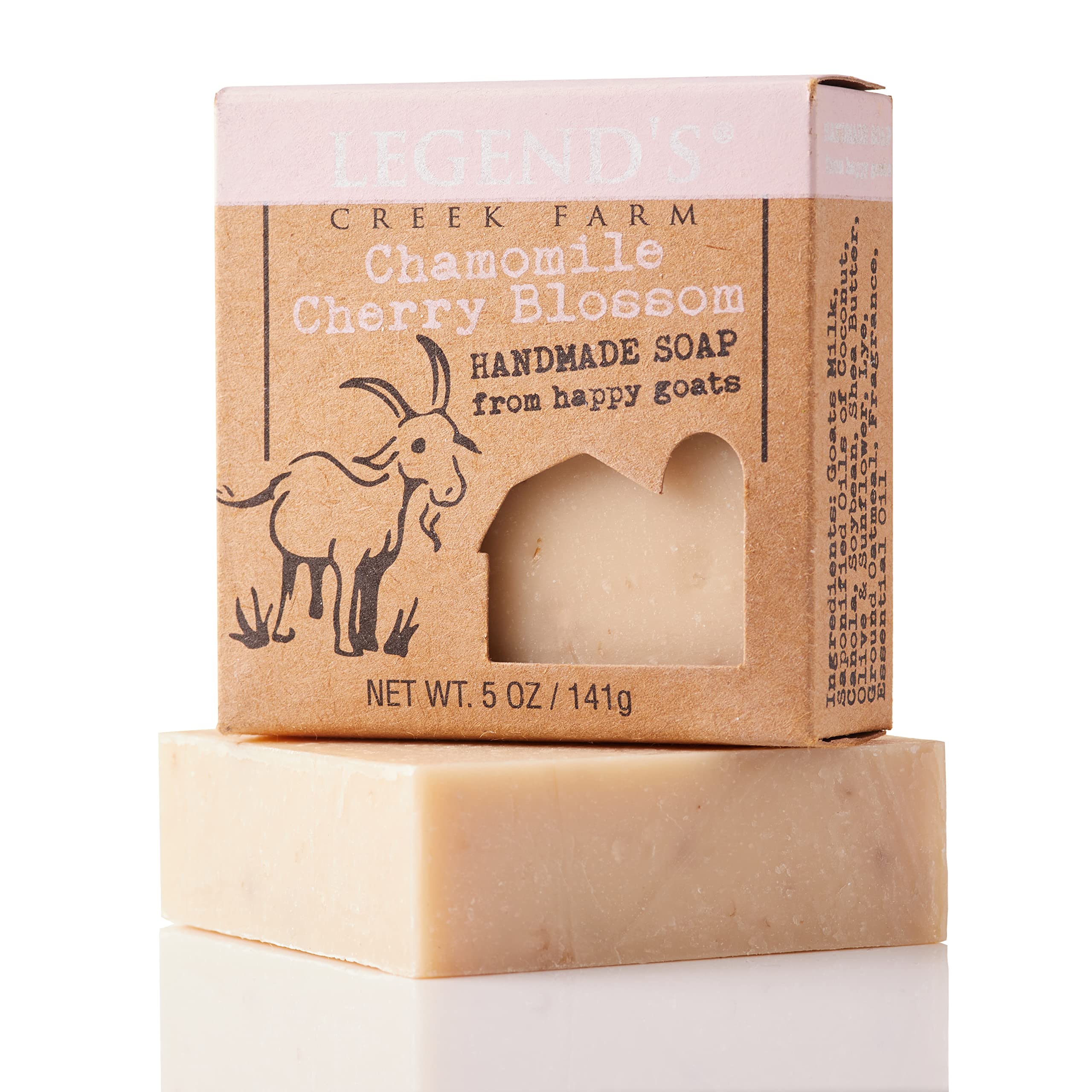 Legend's Creek Farm Goat Milk Soap, Moisturizing Cleansing Bar for Hands and Body, Creamy Lather and Nourishing, Gentle For Sensitive Skin, Handmade in USA (Chamomile Cherry Blossom, Single)