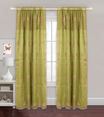 UNIWARE Cortina de ventana de 53.9 x 83.9 in, bordado de flores