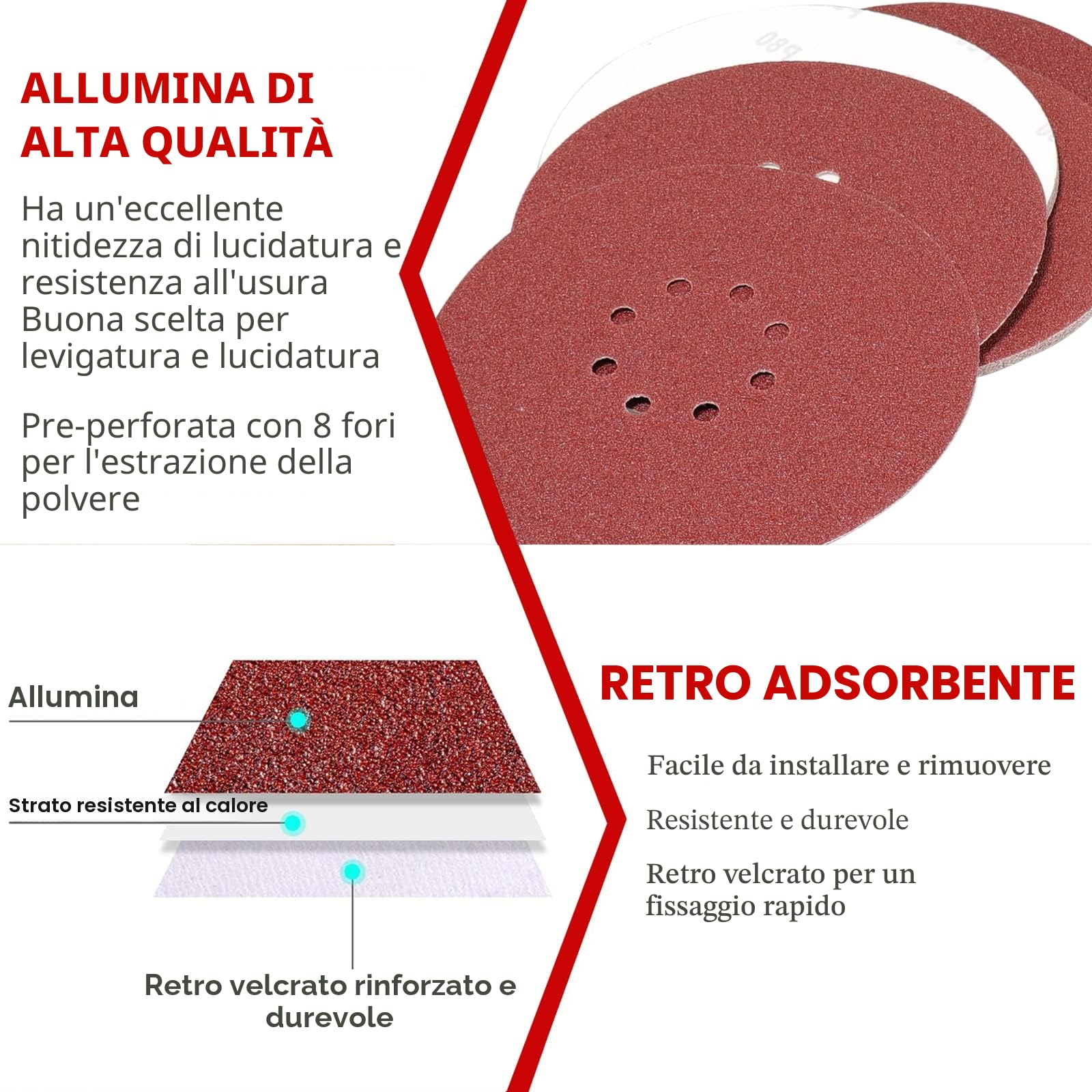 STEBRUAM Dischi Abrasivi 225 mm, Carta Abrasiva 50 Pezzi Kit di Carta Abrasivi a 8 fori Rotondi di Carta Vetrata, Grana 10 x P40/60/80/120/240 per Smerigliatrici per Cartongesso e Giraffe Abrasive