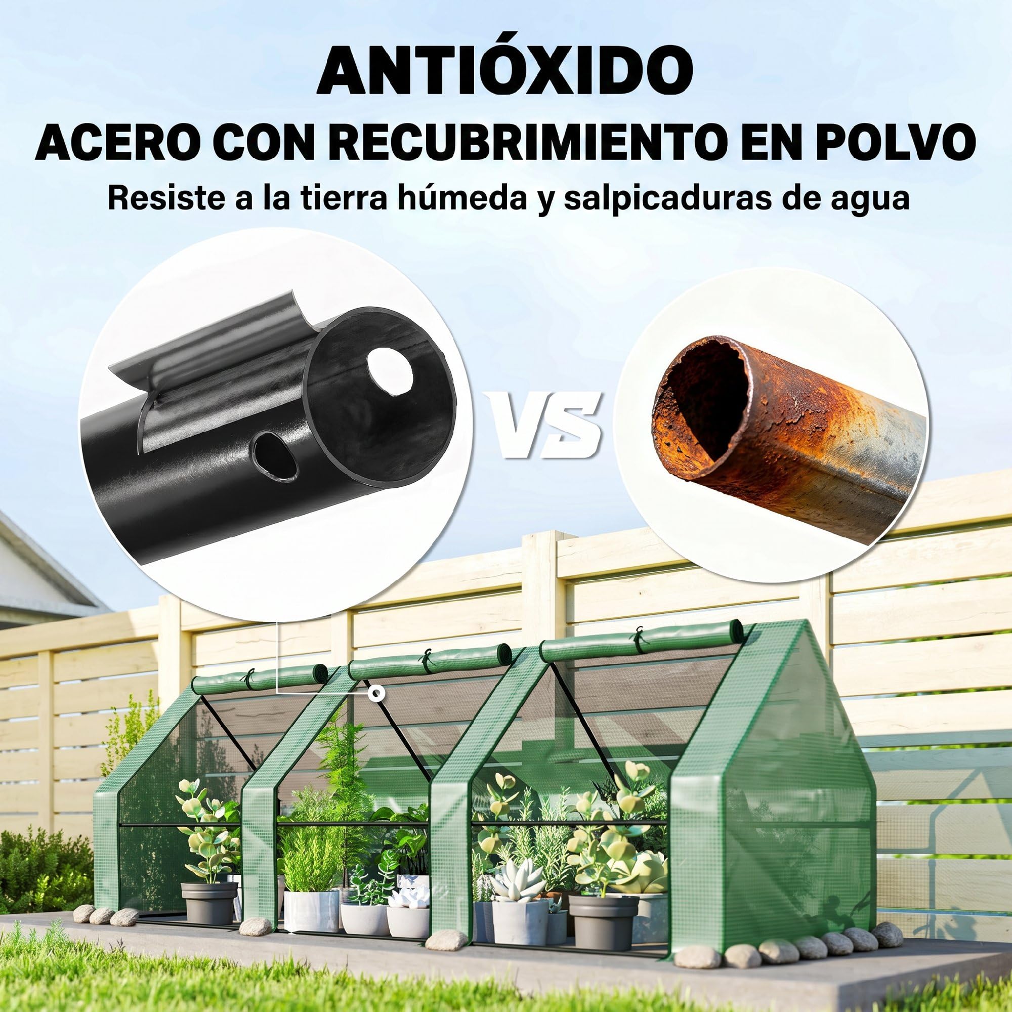 Outsunny Invernadero de Exterior Invernadero de Jardín 270x90x90 cm Tipo Caseta con 3 Ventanas Marco de Acero y Cubierta de PE 140g/㎡ para Cultivo Plantas Flores Tomates Verde