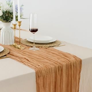 2 Pack Gauze Table Runner - 10FT Cheesecloth Table Runners Bulk for Baby Shower,Wedding Decor,Gender Reveal,Birthday Party,Boho Decorations (Camel, 2 Pack-10FT)