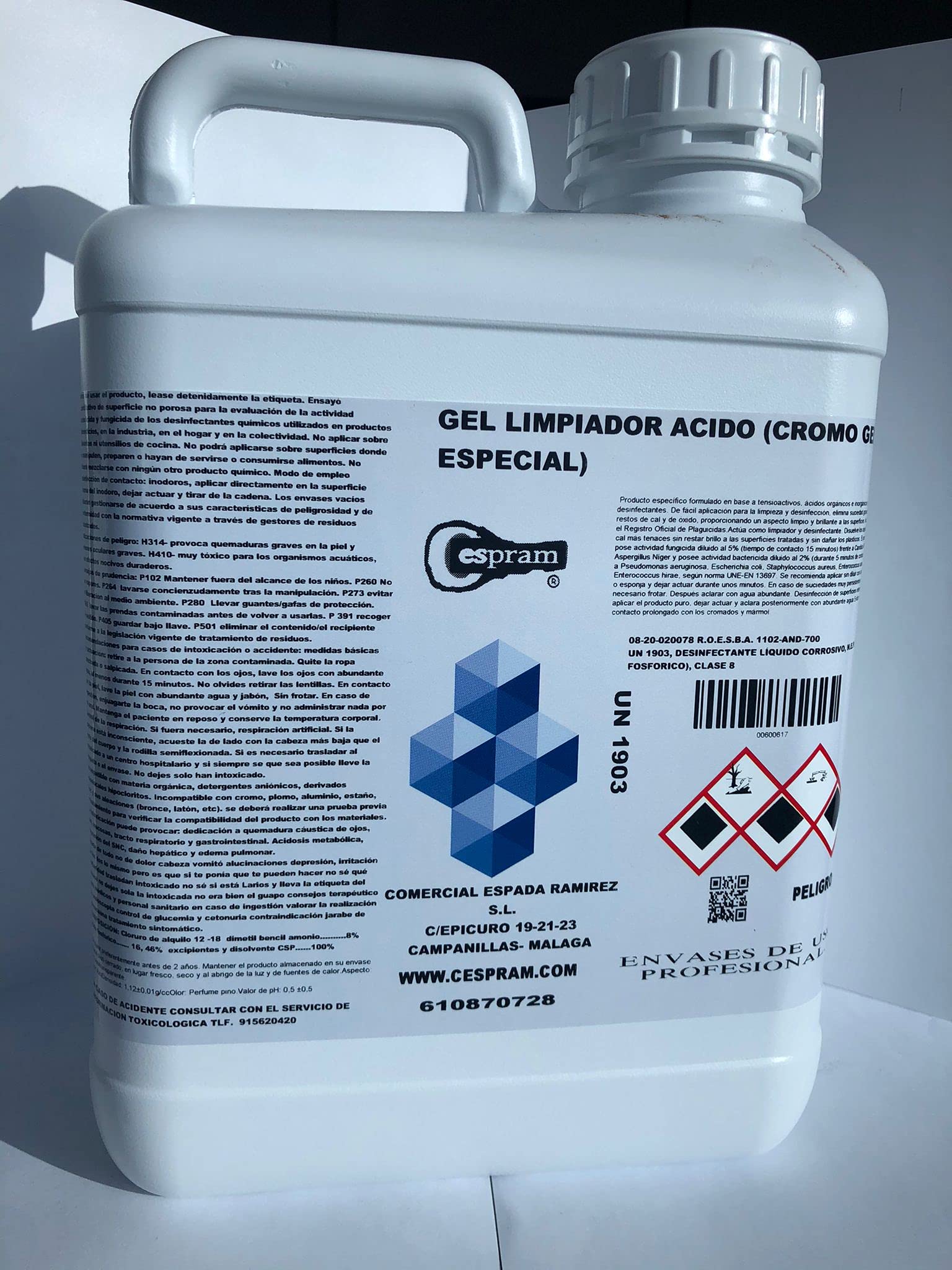 Desincrustante calcario. Gel limpiador sanitario base ácido. Cromo gel especial (5L)
