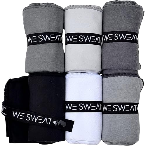 We Sweat’s (6 Pack) Microfiber Gym Towels, Silver ION Odor-Free Absorbent Fiber, Fast Drying Men & Women Workout Gear for Body Sweat, Towels, Sports Exercise Fitness Gear