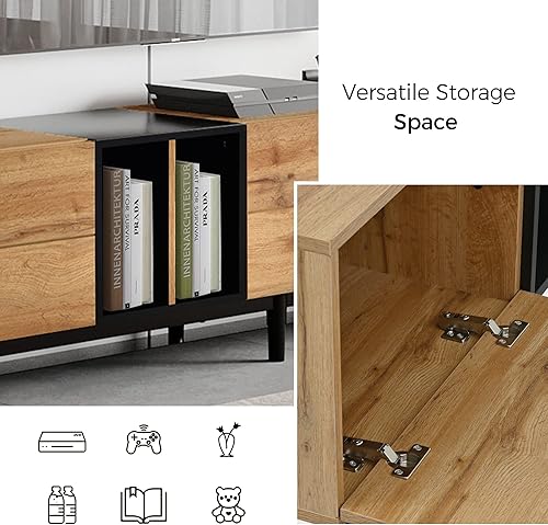 Miniatura 6 de Bellemave Moderno soporte de TV para TV de 80 pulgadas con 3 puertas, mesa consola multimedia, centro de entretenimiento con armario de