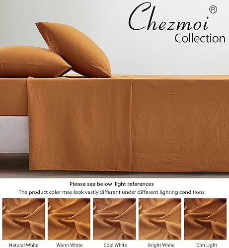 Vista 56 de Chezmoi Collection Juego de sábanas tamaño King lavado a piedra, 4 piezas extrasuaves, transpirables, resistentes a las arrugas y a la decoloración