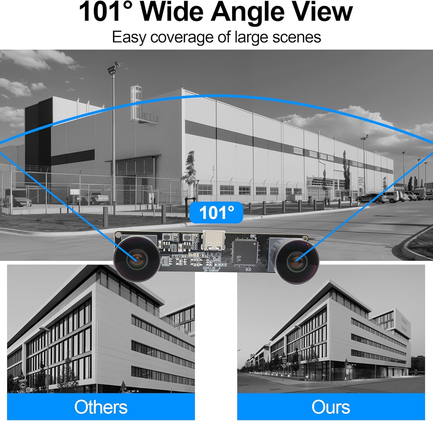 MMlove Monochrome Black/White USB Stereo Camera Module 800P 120fps Global Shutter Synchronous Dual Lens 3D Webcam 101° Viewing Angle Lightburn Camera for VR Face Recognition,PC/Laptop/Raspberry Pi