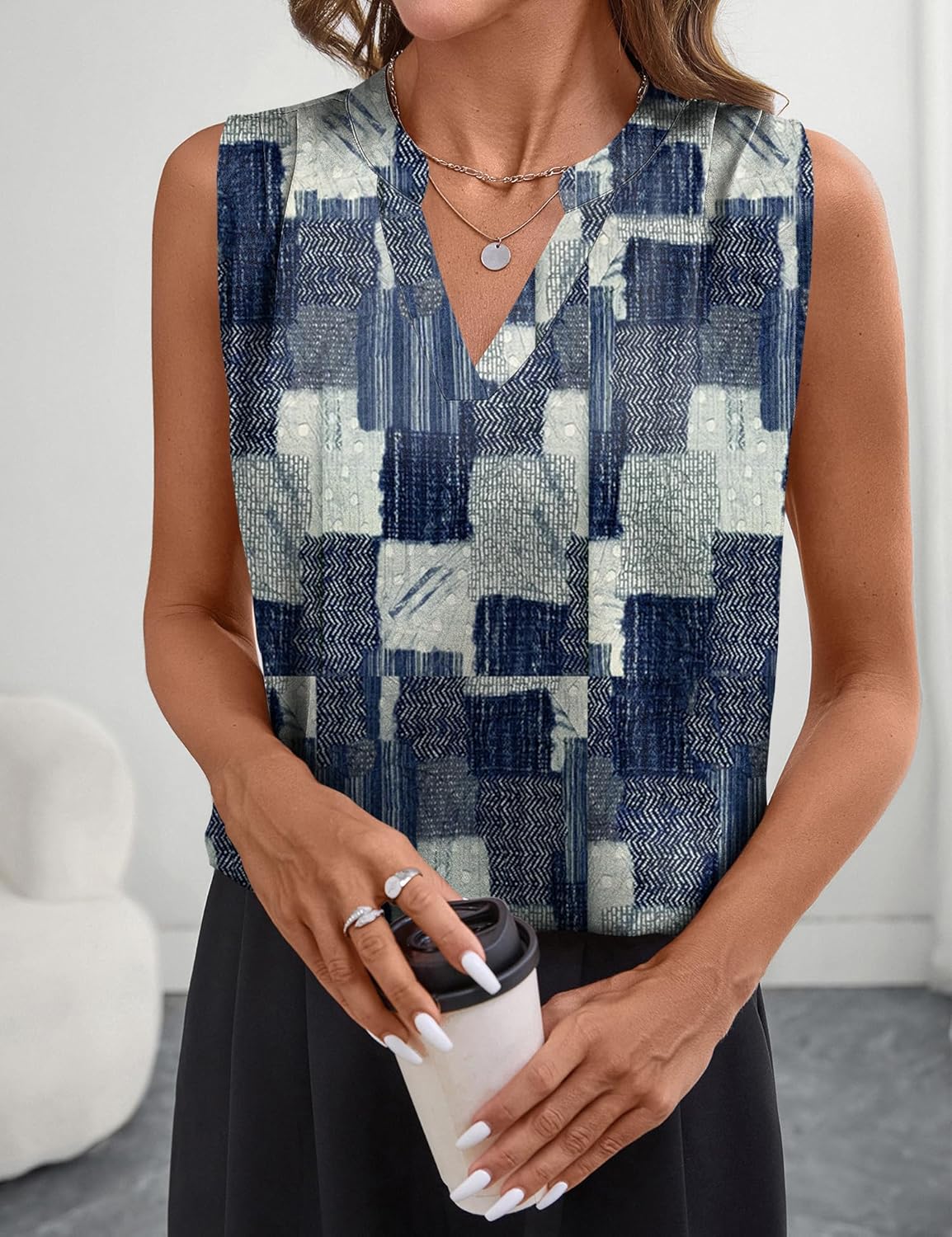 Rapbin Women's Silk Tank Tops V Neck Pleated Sleeveless Satin Blouses Spring Business Work Shirts - Image 2