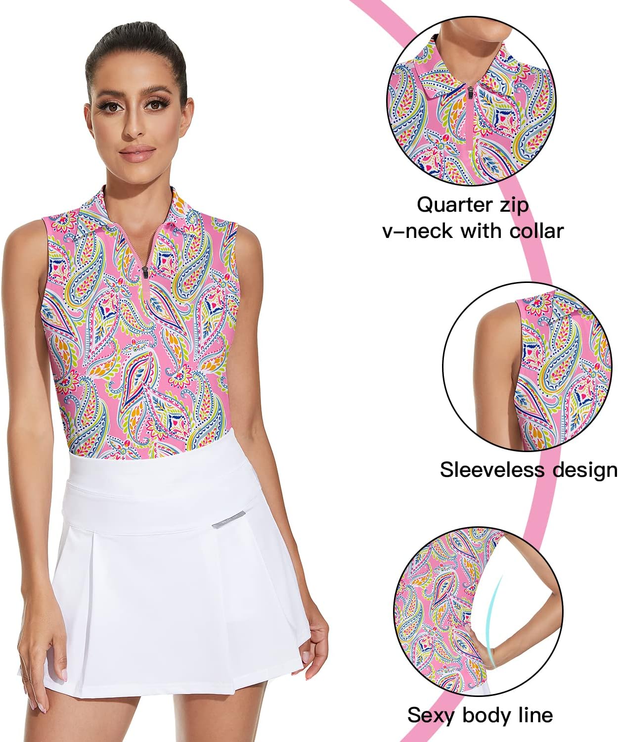 Soneven Womens Sleeveless Golf Shirt Moisture Wicking Athletic Golf Tank Top Printed Polo Tennis Shirts (XS-3XL) - Image 4