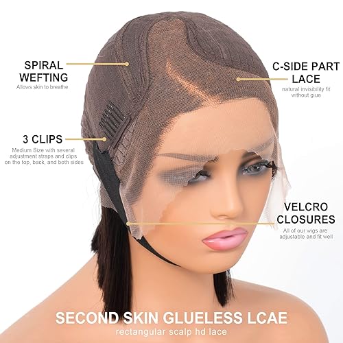 Miniatura 7 de YASGRL Peluca Bob de corte romo de 10 pulgadas línea de cabello prearrancada profunda nudos blanqueados parte lateral en forma de C peluca corta de