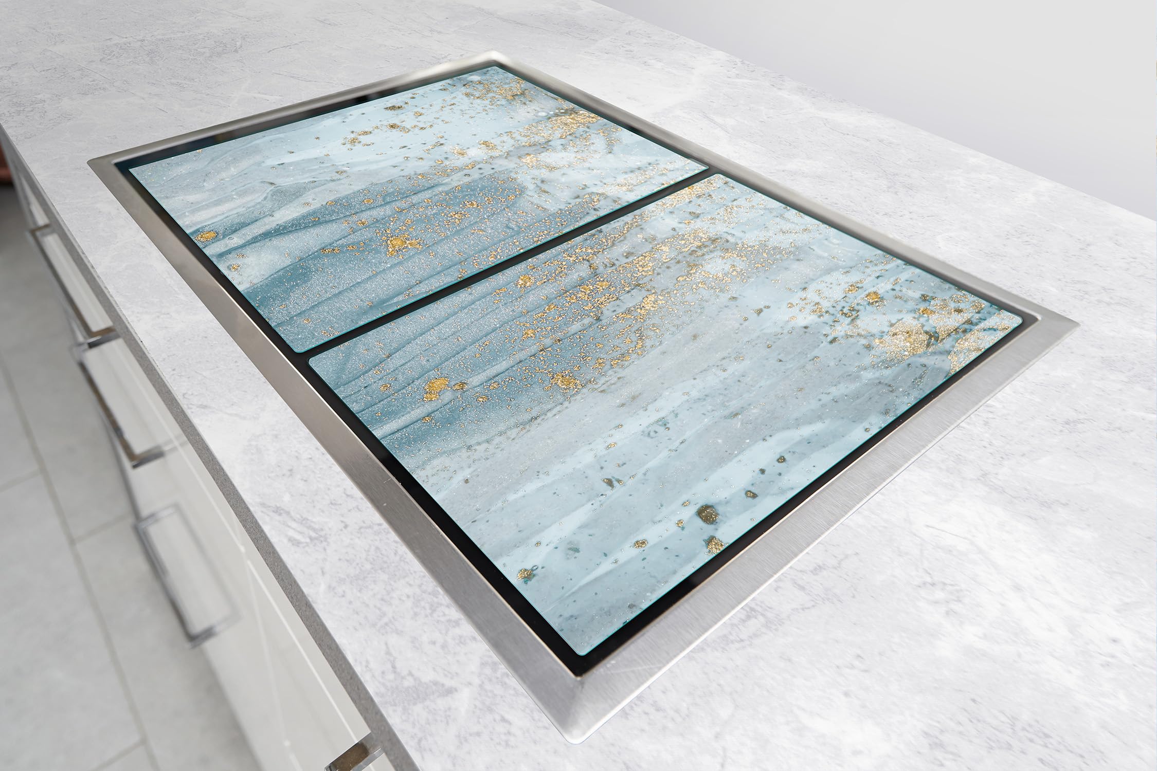 TMK ArtDeko Plaque de protection universelle pour plaque de cuisson 85 x 52 cm 2 pieces Protection contre les éclaboussures Planche a découper en verre trempé Décoration, Marbre