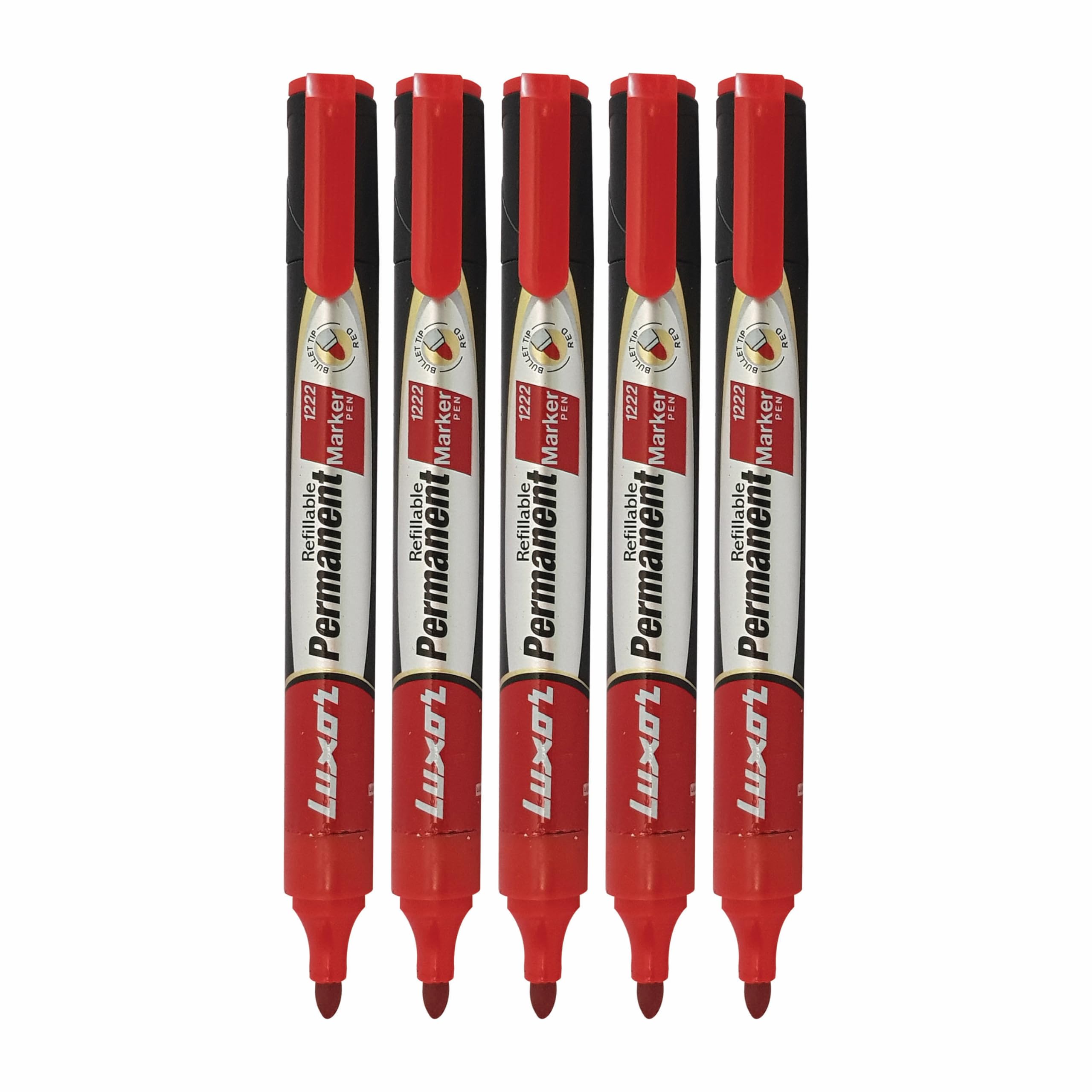 Permanent Marker Pens, RED, 2.0mm Bullet Tip, Pack of 10, LUXPER Smooth Ink Flow Markers, Quick Dry Ideal for Office School Everyday Use, iVAIDEX Black Ball Pen