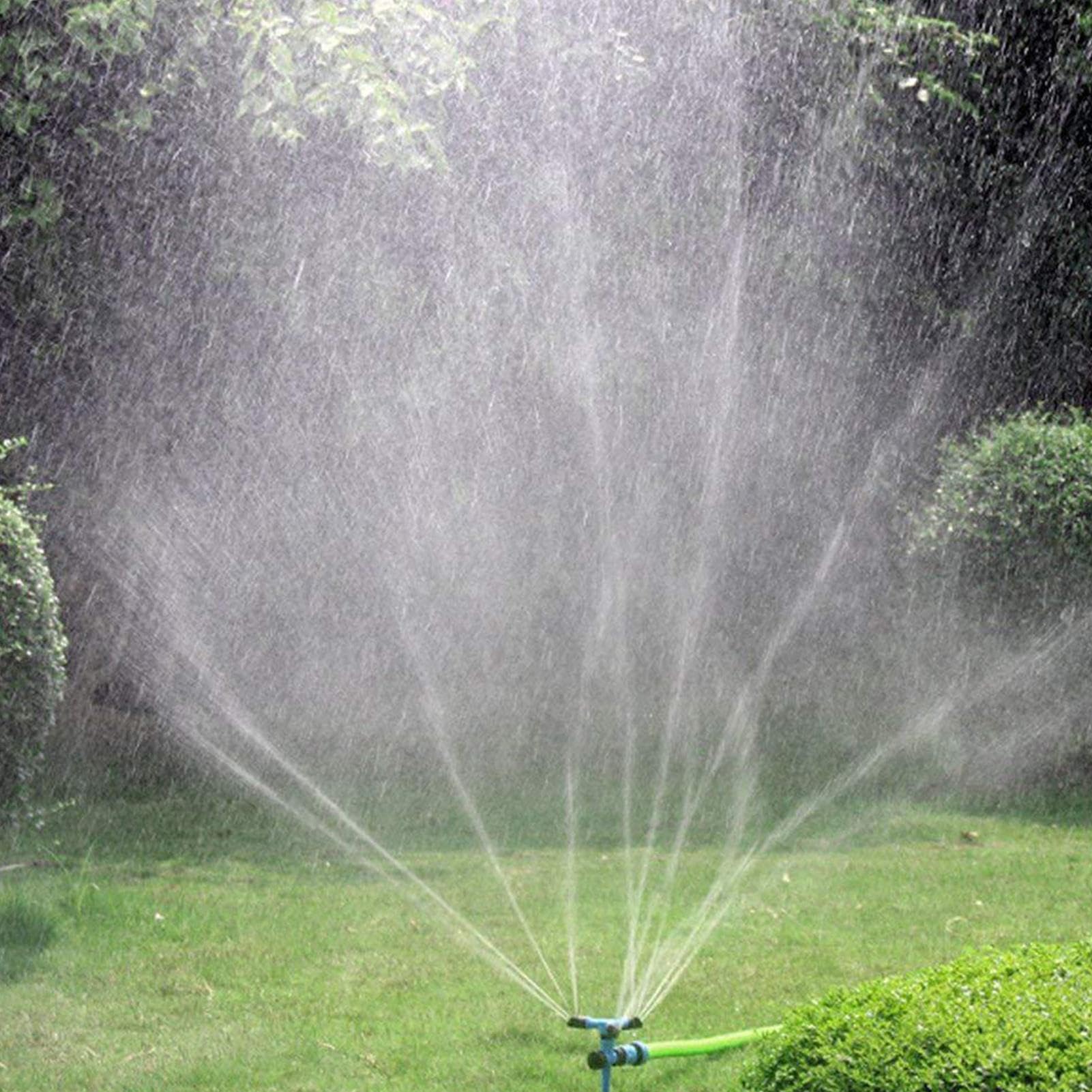 Pw Tools Blue Sprinkler For Yard, 360 Degree 3 Arms Automatic Rotating Garden Sprinklers, Lawn Sprinklers, Sprinklers For Yard Large Area, Adjustable Garden Water Sprinkler Irrigation System