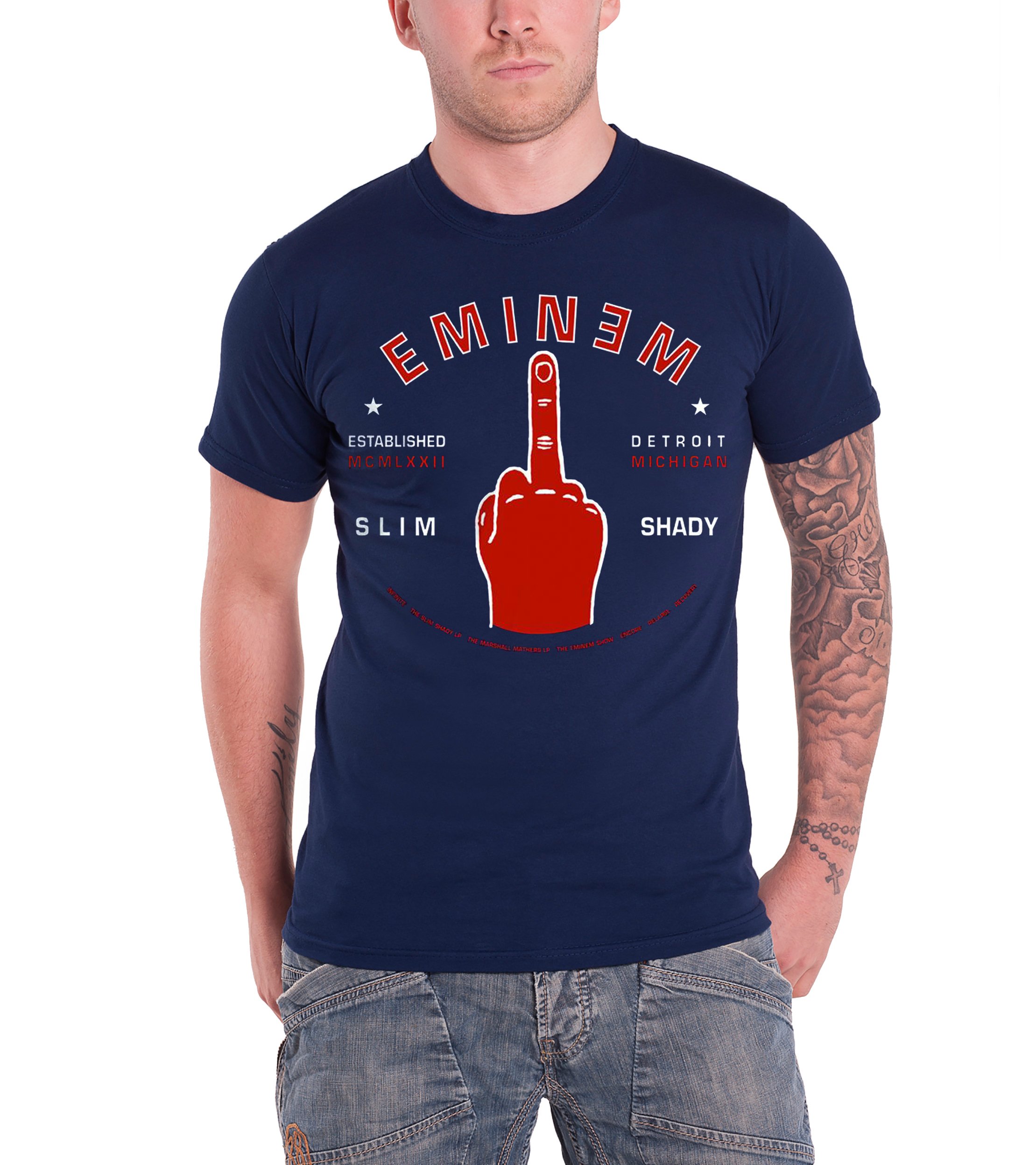Eminem - Detriot Finger Men's T-Shirt Navy Blue Large