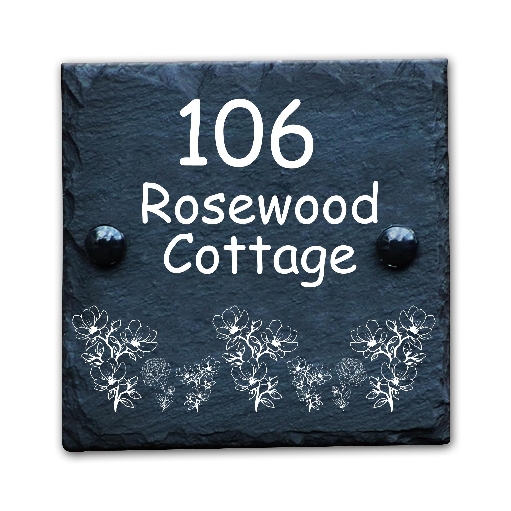 Housics Personalised Slate House Number Plaque, Black, 150x150mm, Design 2
