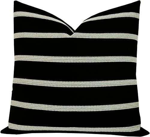 Slow Cow Funda de cojín decorativa de retazos azul marino y beige diseño moderno de rayas de 18 x 18 pulgadas