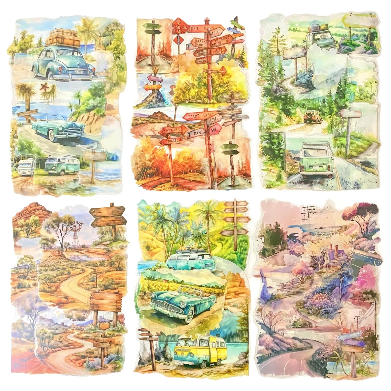 TIAMECH Travel Highway PET Stickers - 180 Pcs Beach Desert Oasis & Sunrise Sunset Design, Waterproof Sticker for Journaling & Scrapbooking, Junk