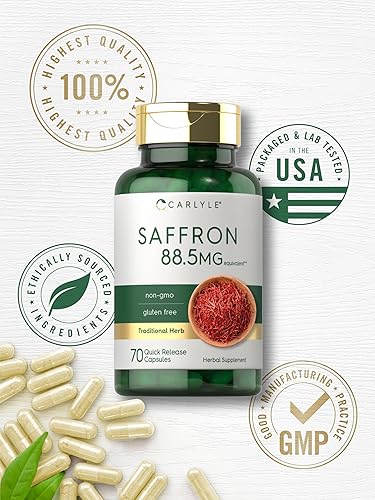 Miniatura 6 de Carlyle Suplemento de extracto de azafrán de 88.5 mg | 70 cápsulas | Pastillas para mujeres y hombres | Sin OMG y sin gluten