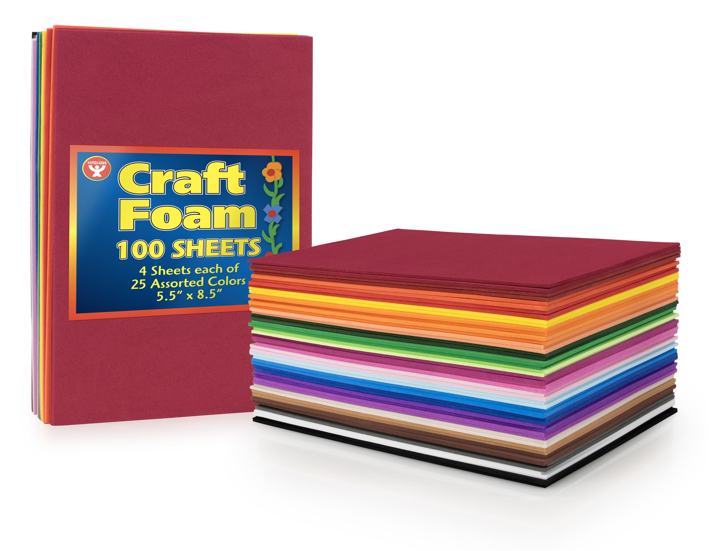 Hygloss Foam Sheets Hojas de Espuma para Manualidades, 25 Colores Surtidos, 100