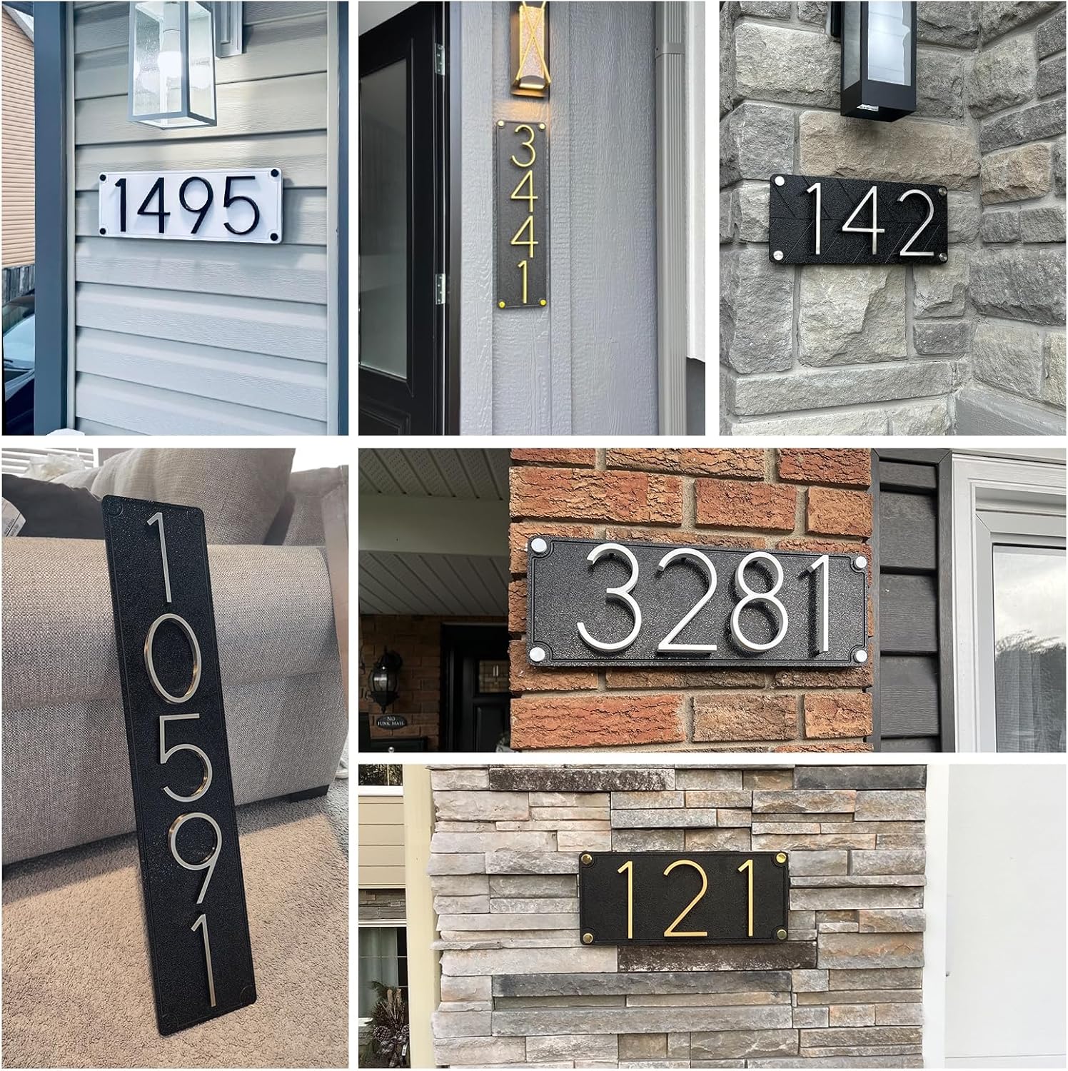 Custom House Number Sign for Outside, Personalised Vertical Horizontal Home Address Sign for House, Floating Metal Modern Address Plaque (Leaf Style)