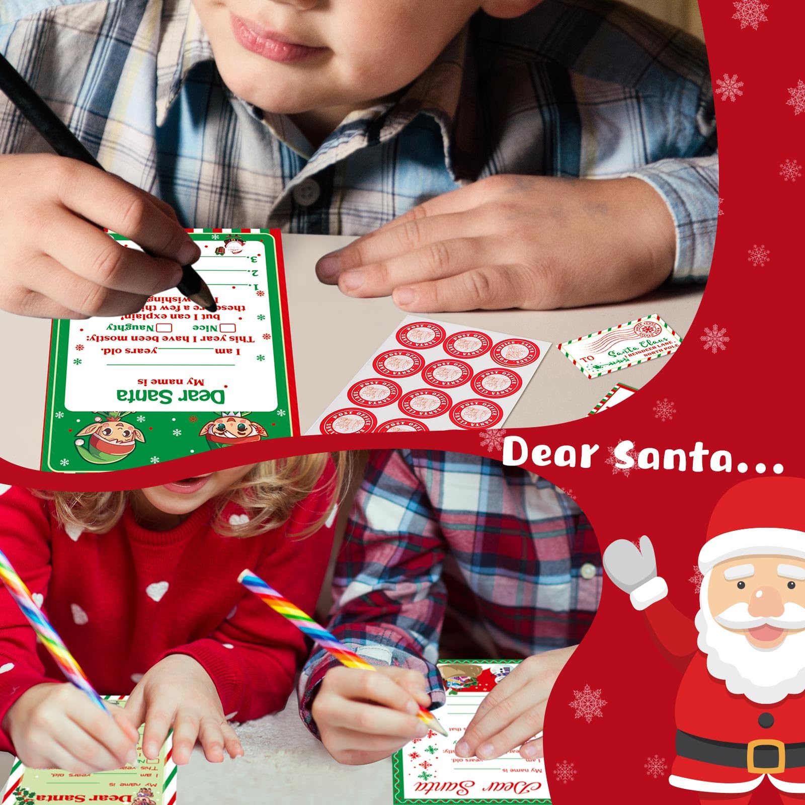 Sinload Kit ufficiale con lettere a Babbo Natale, 512 pezzi, include biglietti di Natale da 12,7 x 17,8 cm, con buste, adesivi, francobolli, lettere a Babbo Natale, per lista dei desideri di Natale