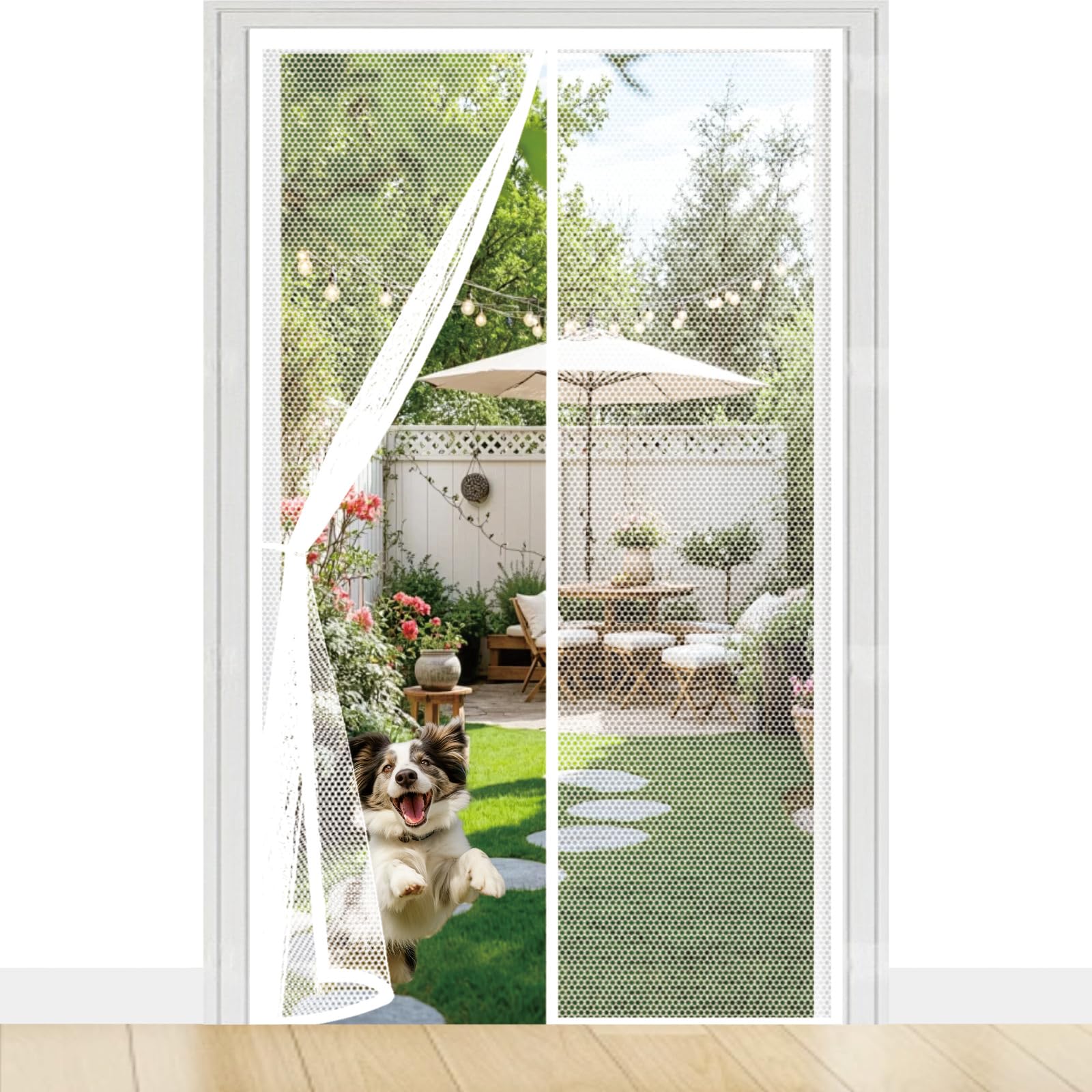 Magnetic Fly Screen Door 83 x 202 cm with Reinforced Magnetic Strips Auto-Close, No Tools Installation, Keep Insects, Resistente Door Curtains to Stop Flies for Bedroom, White