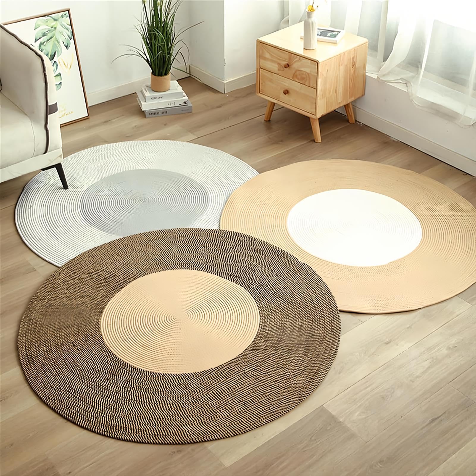 Alfombra de cuerda de algodón, lavable, redonda, reversible, con borlas, para gatos, suave, elegante, para el hogar, solución para rascar