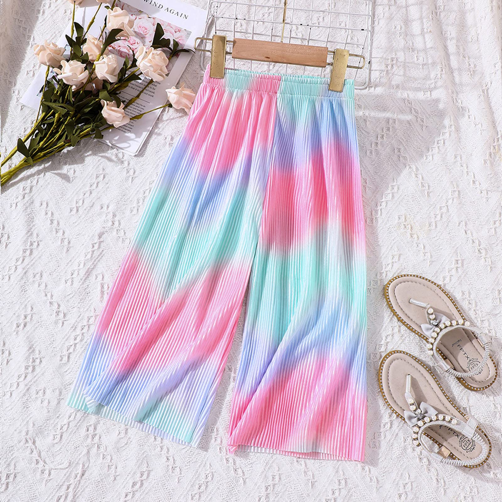 Toddler Baby Girls Casual Wide Leg Pants High Waist Flowy Palazzo Pants Loose Soft Thin Lounge (Pink, 12-18 Months)