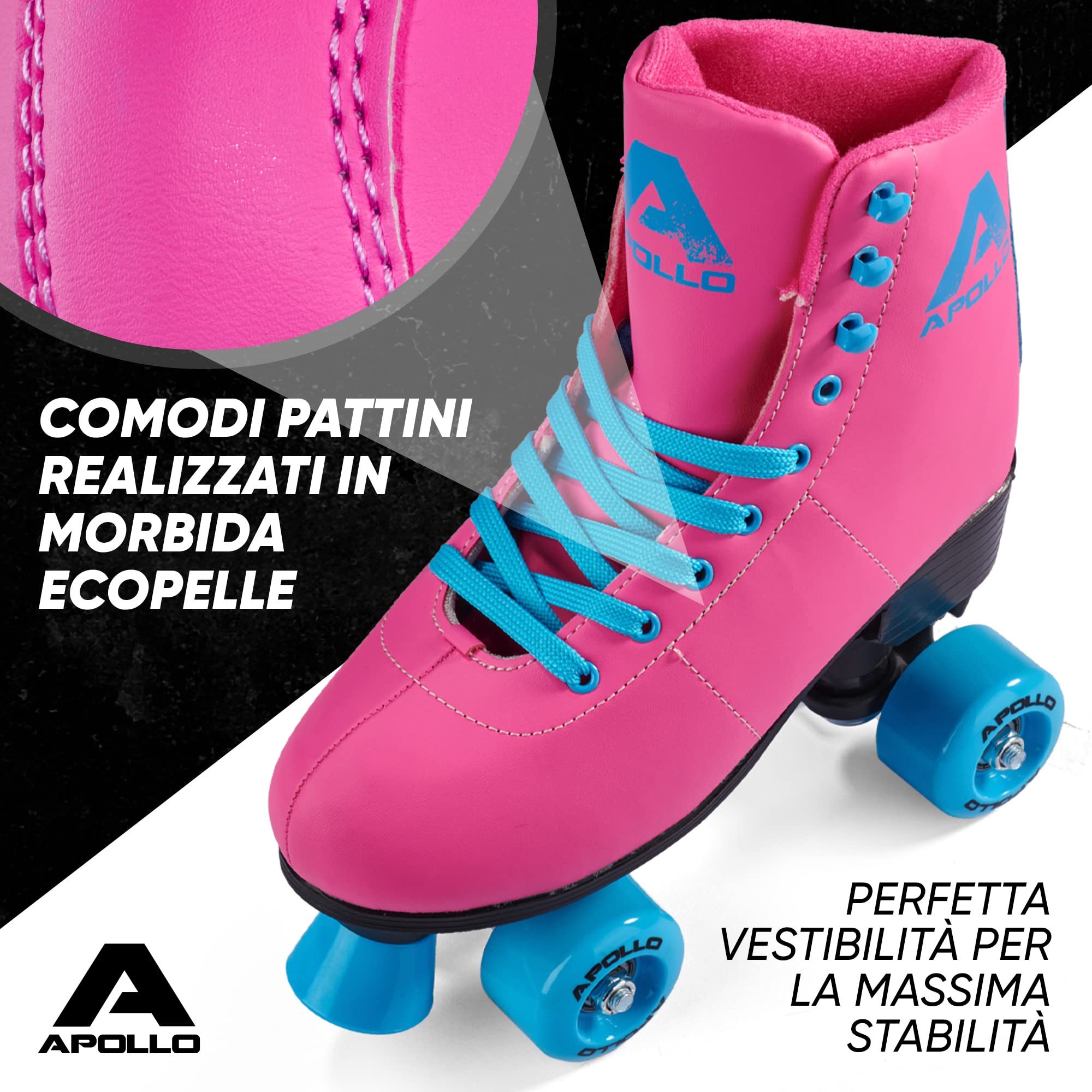 Apollo Pattini a Rotelle Super Quad X Pro | Regolabili per Bambini e Ragazzi | Taglia 31-42