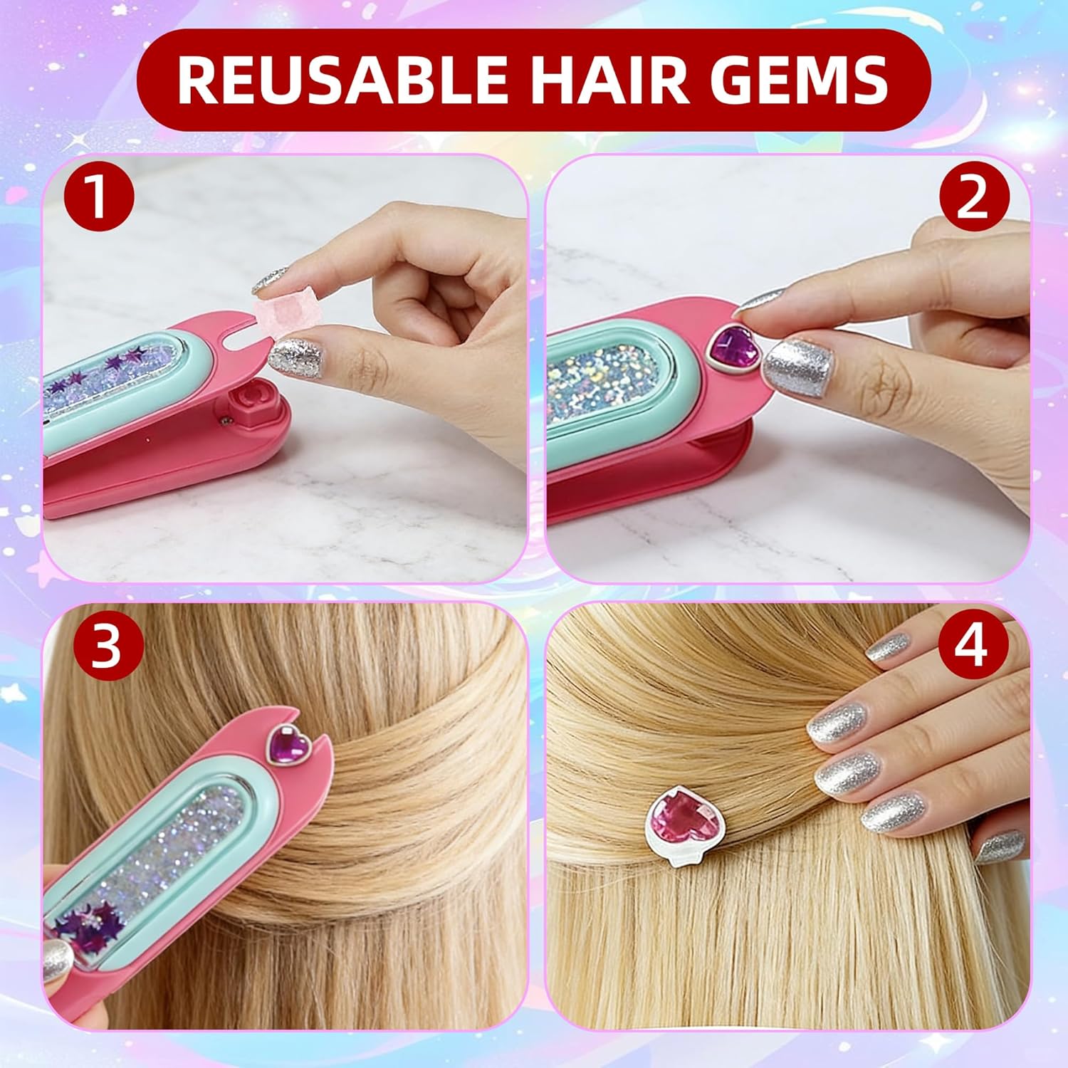 Hair Gem Stamper Kit for Girls, 2026 New Glitter Diamond Styling Tools Hair, Bling Hair Jewels for Girls with Reusable Shining Diamonds, Christmas Birthday Gifts (2 Set)