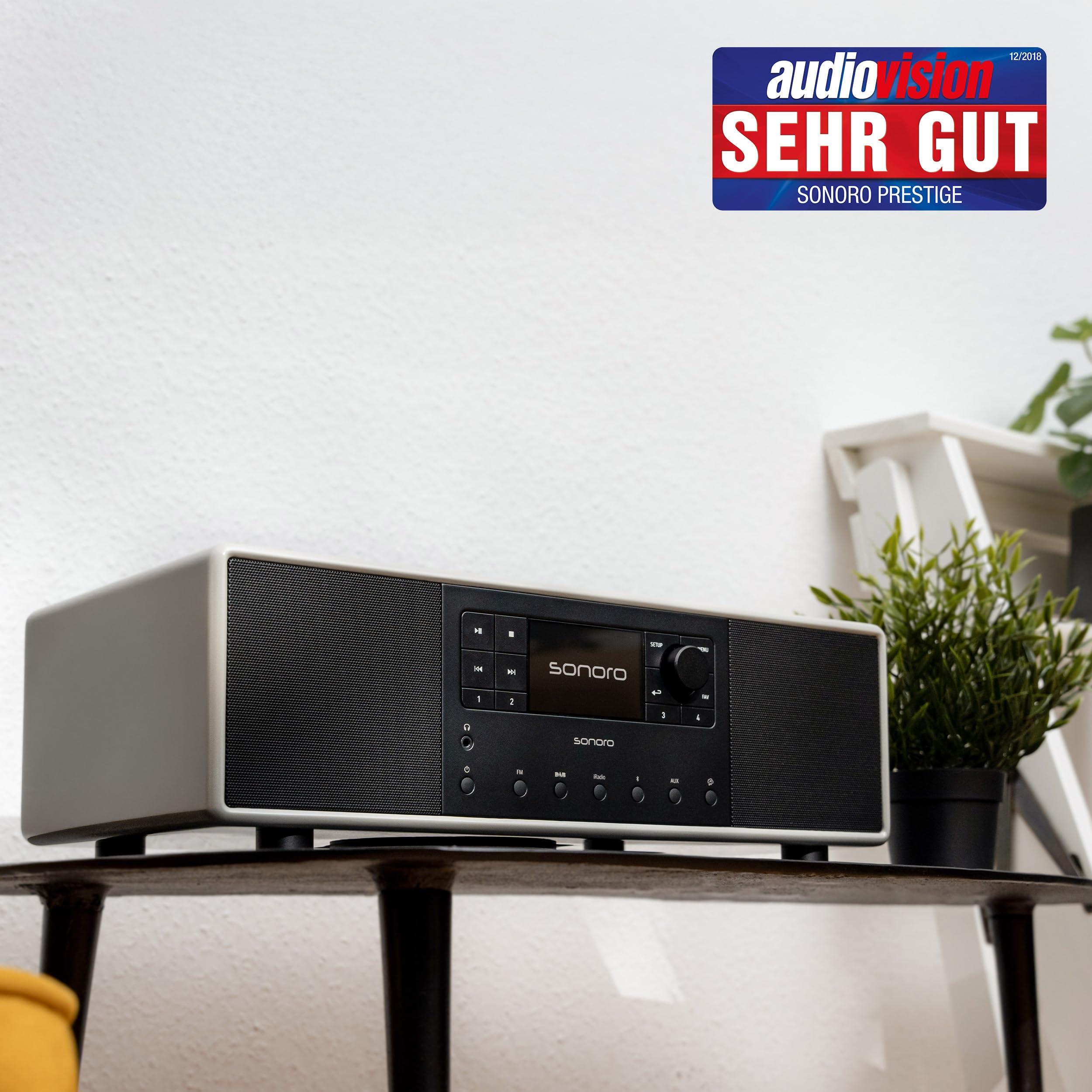 sonoro Primus Internetradio mit Bluetooth (Spotify, Deezer, Podcasts, FM/UKW, DAB Plus, WLAN, AUX-In, Holzgehäuse) Stereoanlage Chalk Grey