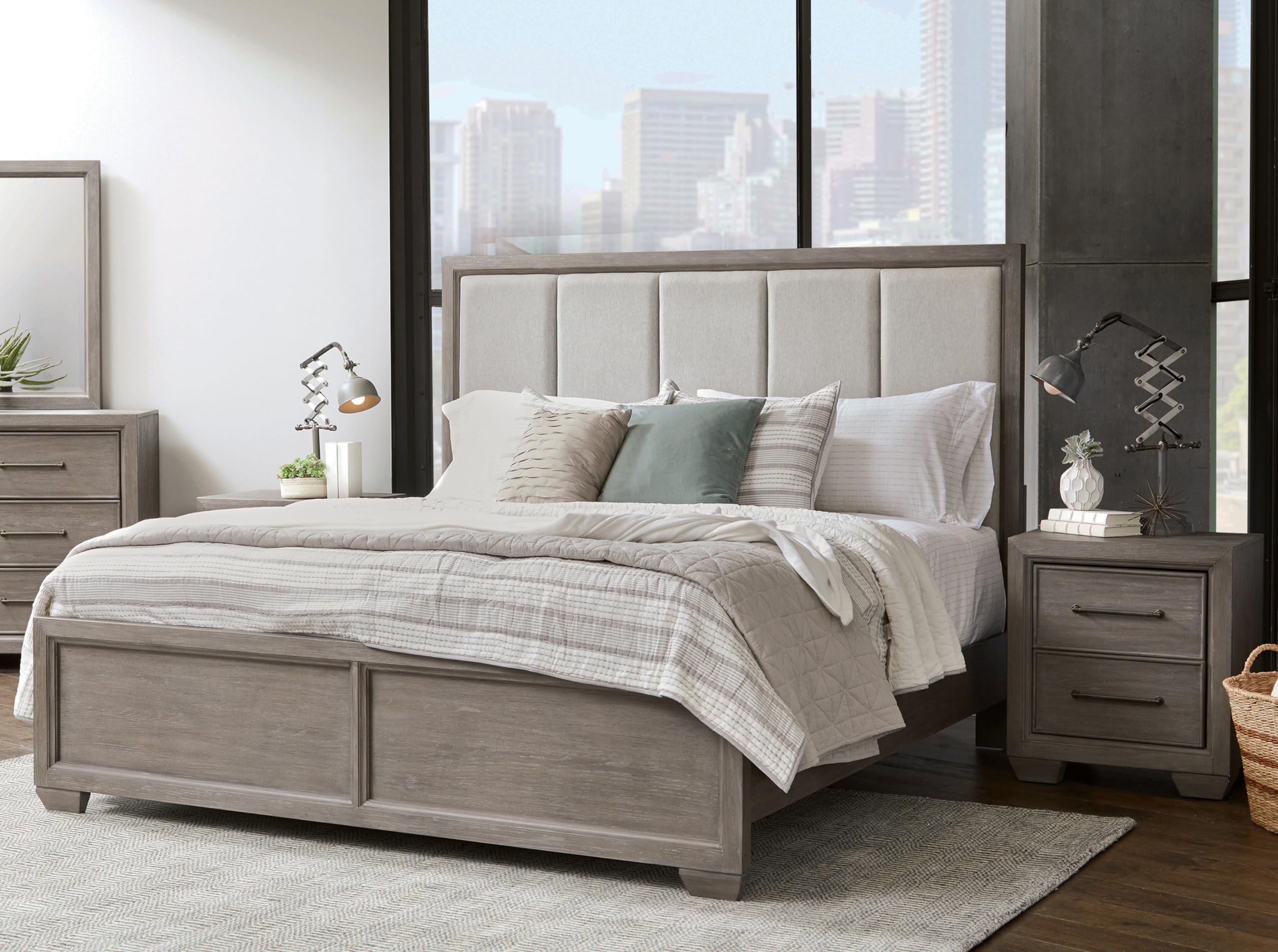 **INCOMPLETE ** (only footboard)Roundhill Furniture Ennesley 3-Piece Gray Wood Bedroom Set, Bed with 2 Nightstands, King