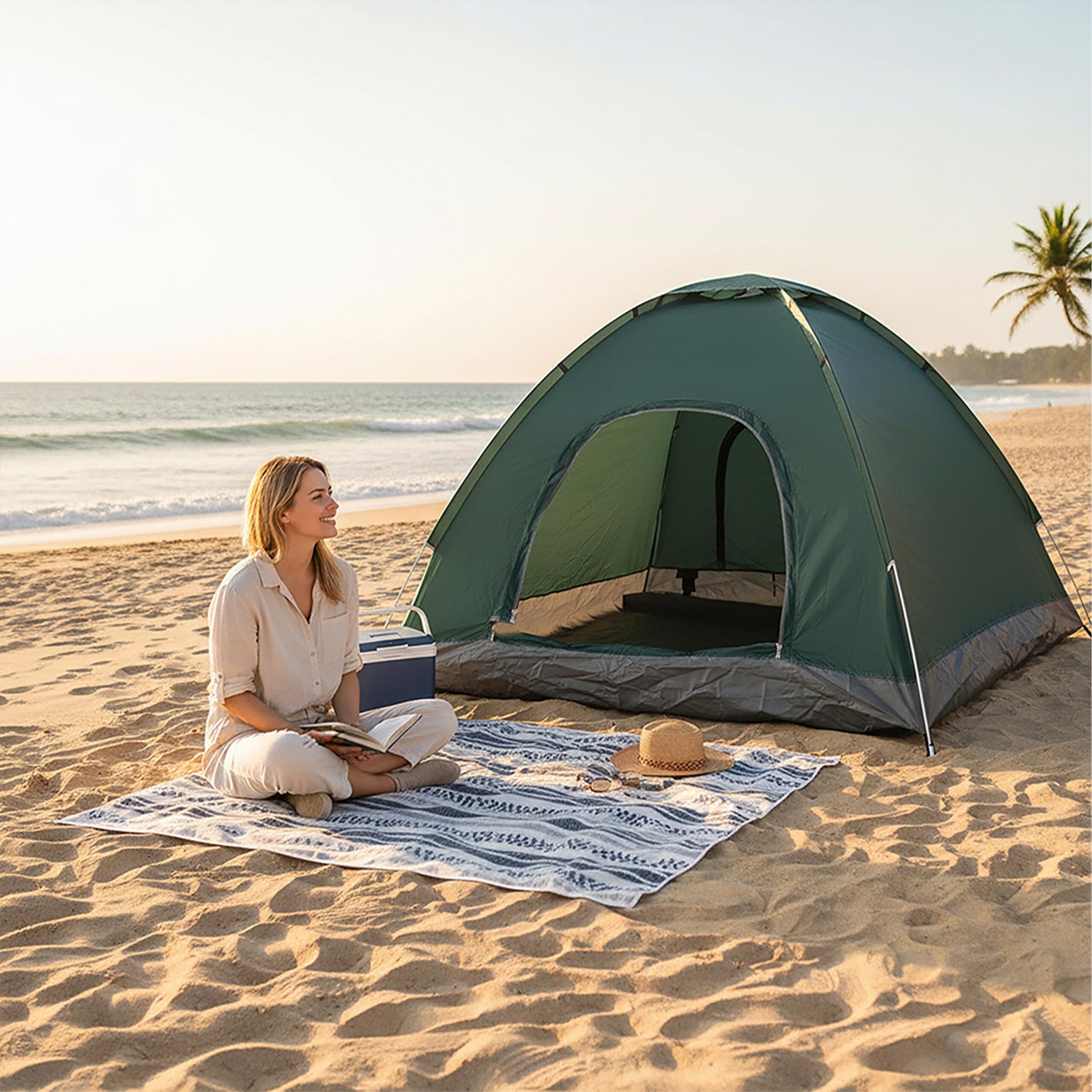 Relaxdays Tienda de Campaña Pop Up Playa 2-3 Personas Poliéster Fibra de Vidrio Azul 125x200x200 cm