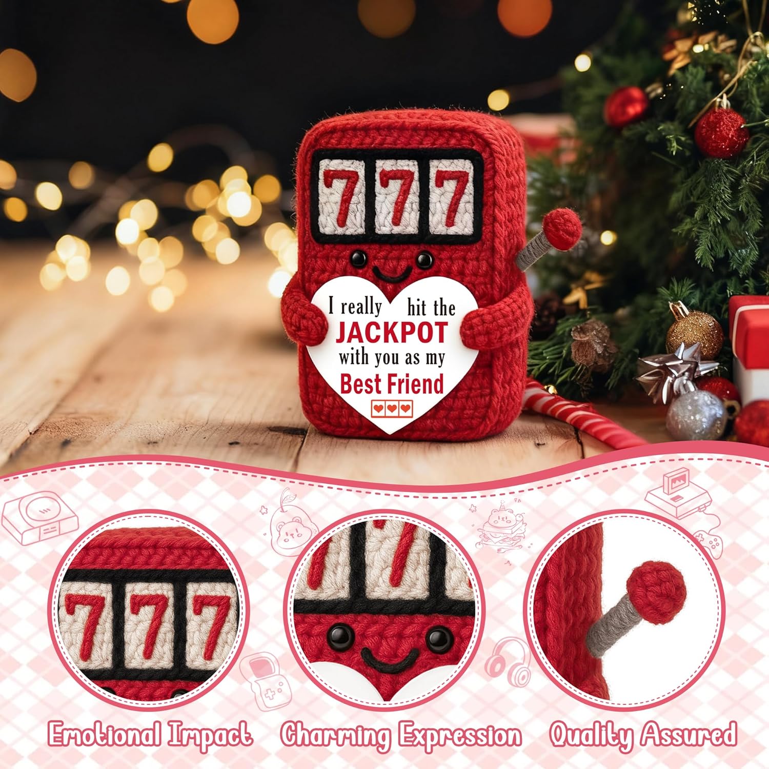 Best Friend Galentines Day Valentines Day Bestie Gifts for Women, Best Friend Birthday Mothers Day Bestie BFF Gifts, Handmade Crochet Jackpot Slot Machine Friendship Present - Image 5