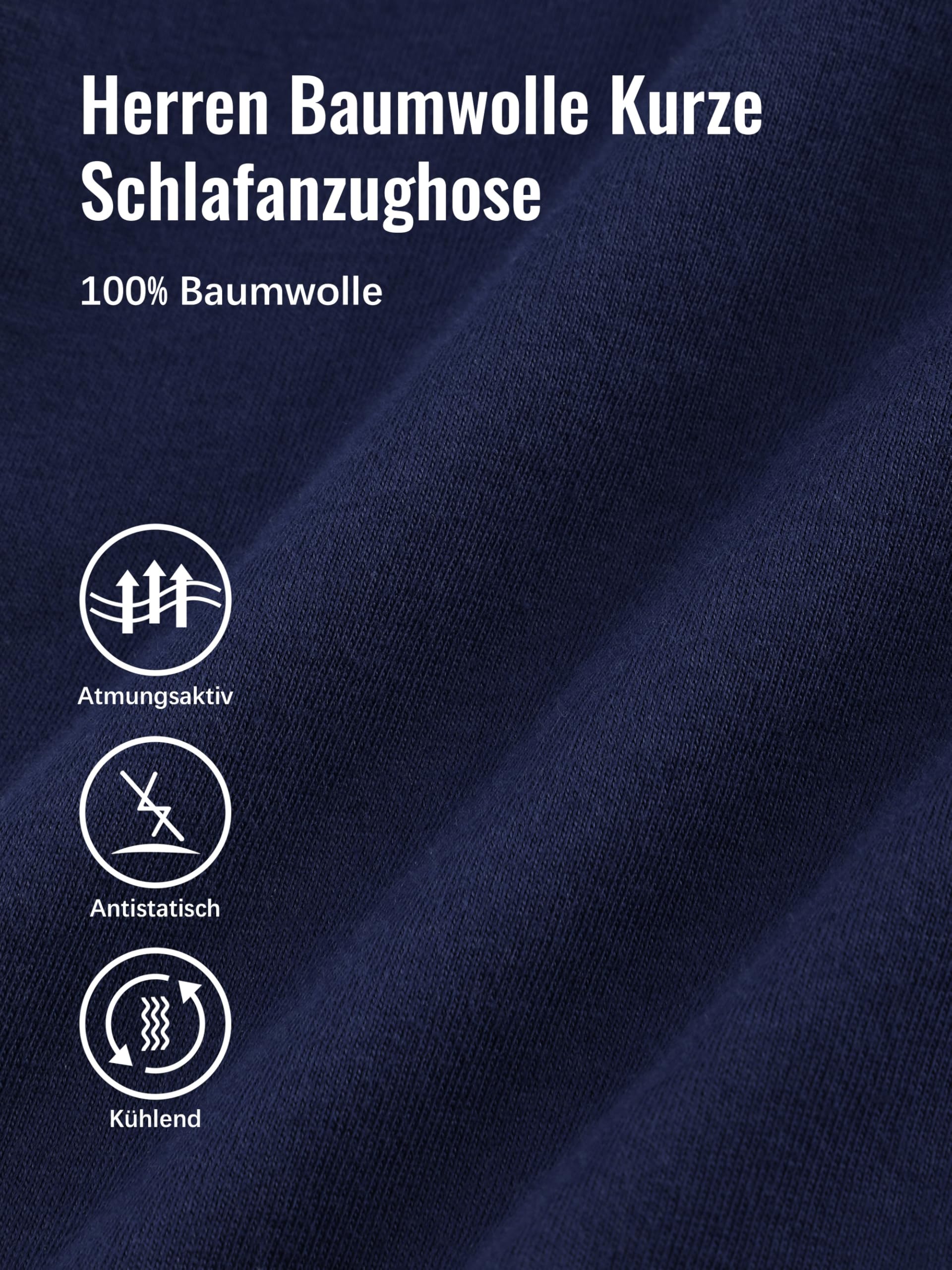IHU 3er Pack Schlafanzughose Herren Kurz Baumwolle Sommer Kurze Schlafhose Pyjama-Hose Loungehose mit Elastischem Bund und Taschen