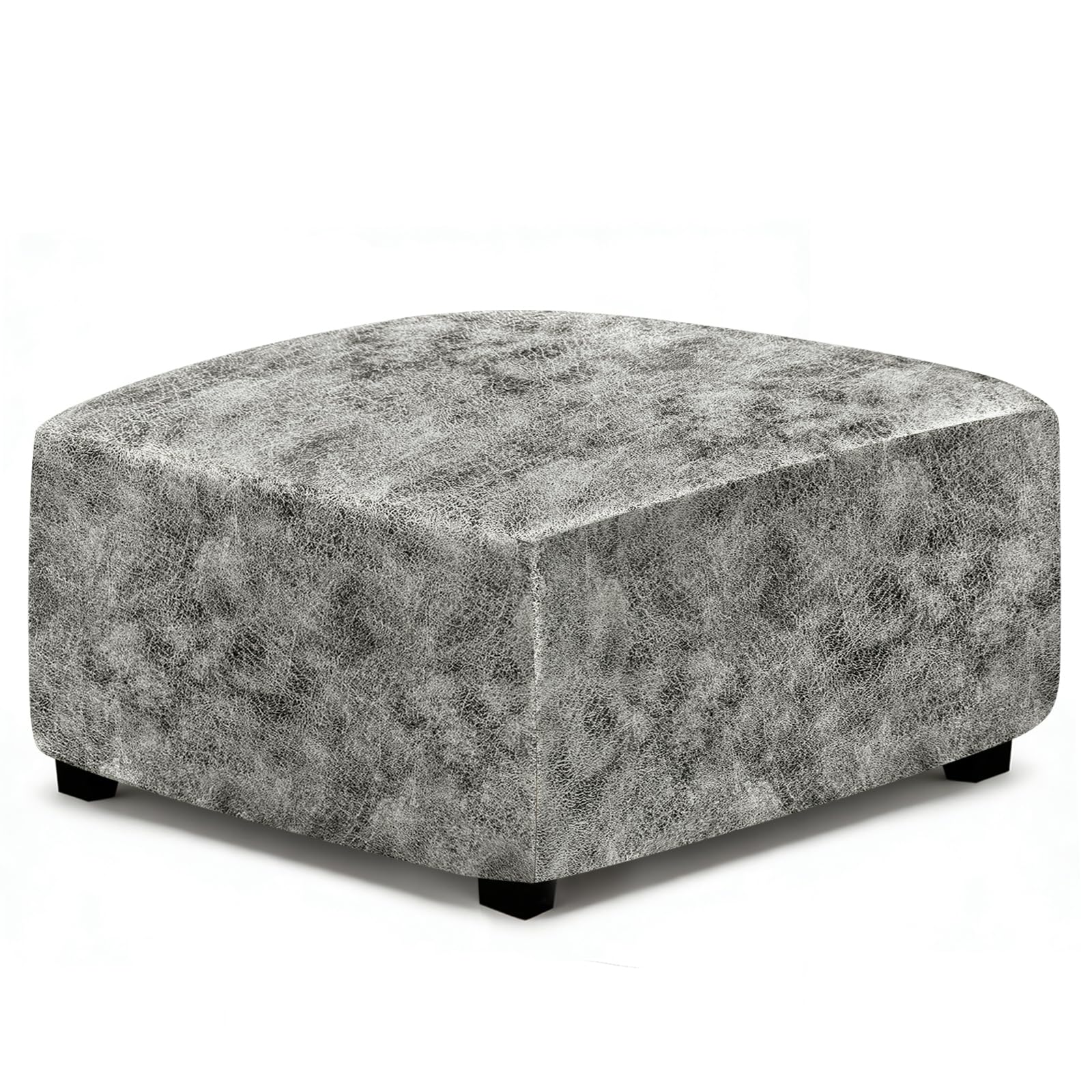 ANARACHON Leather Like Ottoman Cover, Stretch Small Square Ottoman Covers, Rectangular Ottoman Slipcovers with Removable Washable Non-Slip Elastic Bottom for Footstools (Marble, XXL)