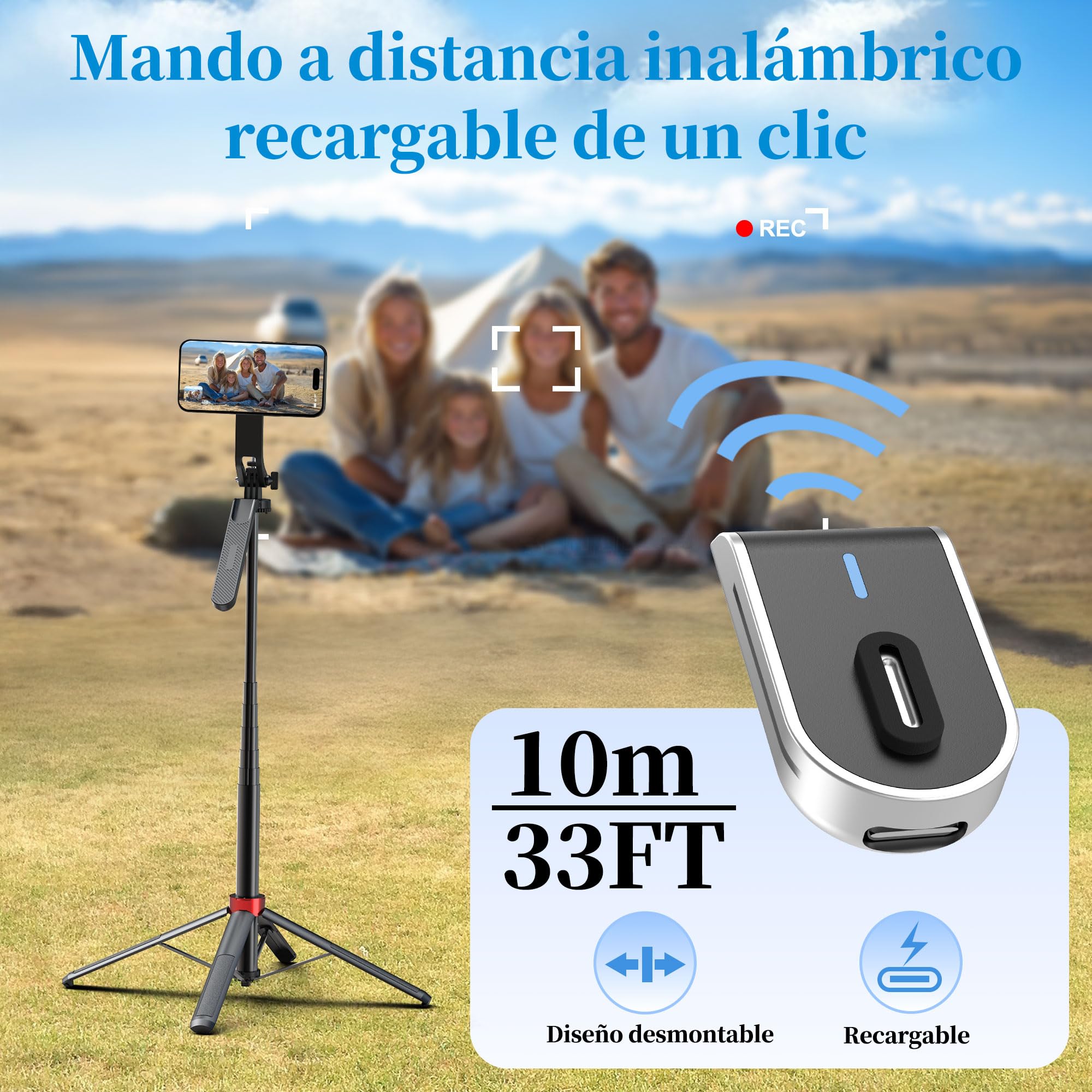 PlusAcc 176 cm Trípode magnético para MagSafe Selfie, Soporte de Aluminio Estable y Soporte de Viaje Giratorio 360°, Compatible con iPhone/Smartphones para Selfies, grabación de vídeo en Directo