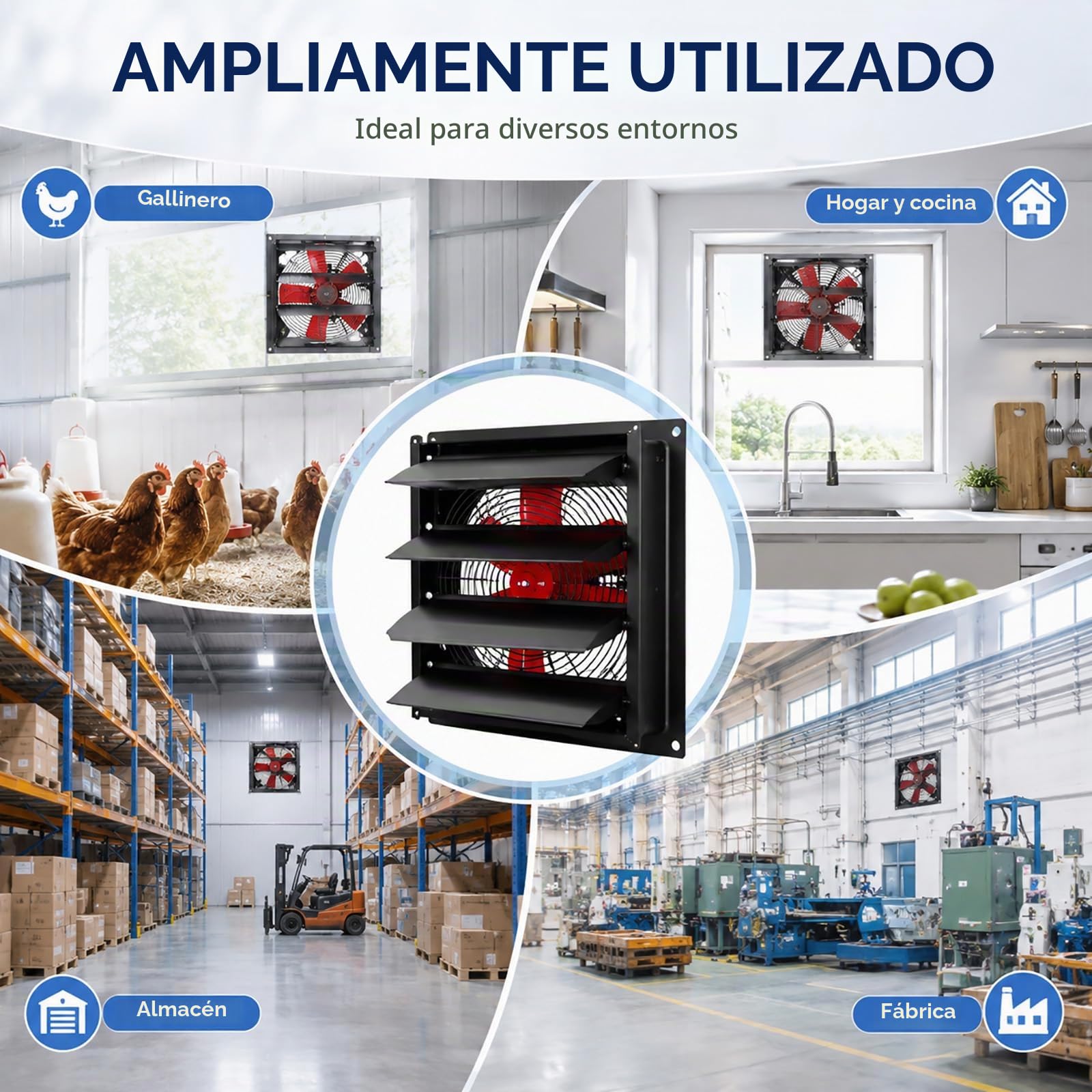 Extractor de Aire Industrial 220V 1400 RPM, Ventilador Axial de Pared de Alta Potencia para Garaje, Taller, Restaurante, Cocina y Baño 41cm/16.1in