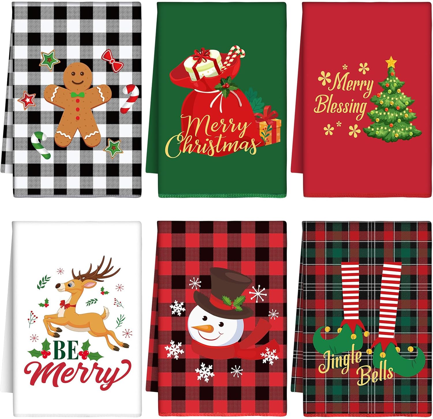 Peryiter 6 Pcs Christmas Kitchen Towels Buffalo Plaid