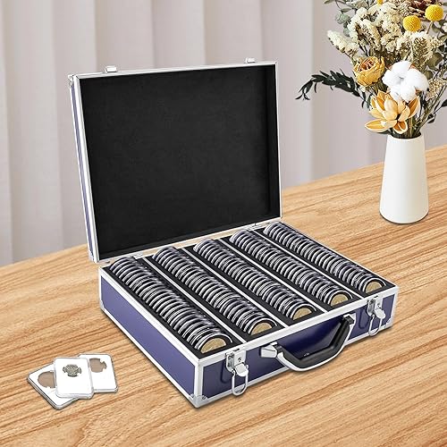 Miniatura 5 de Caja de almacenamiento de monedas para 100 monedas, soportes para losas de monedas, coleccionista de monedas, caja de almacenamiento de monedas,