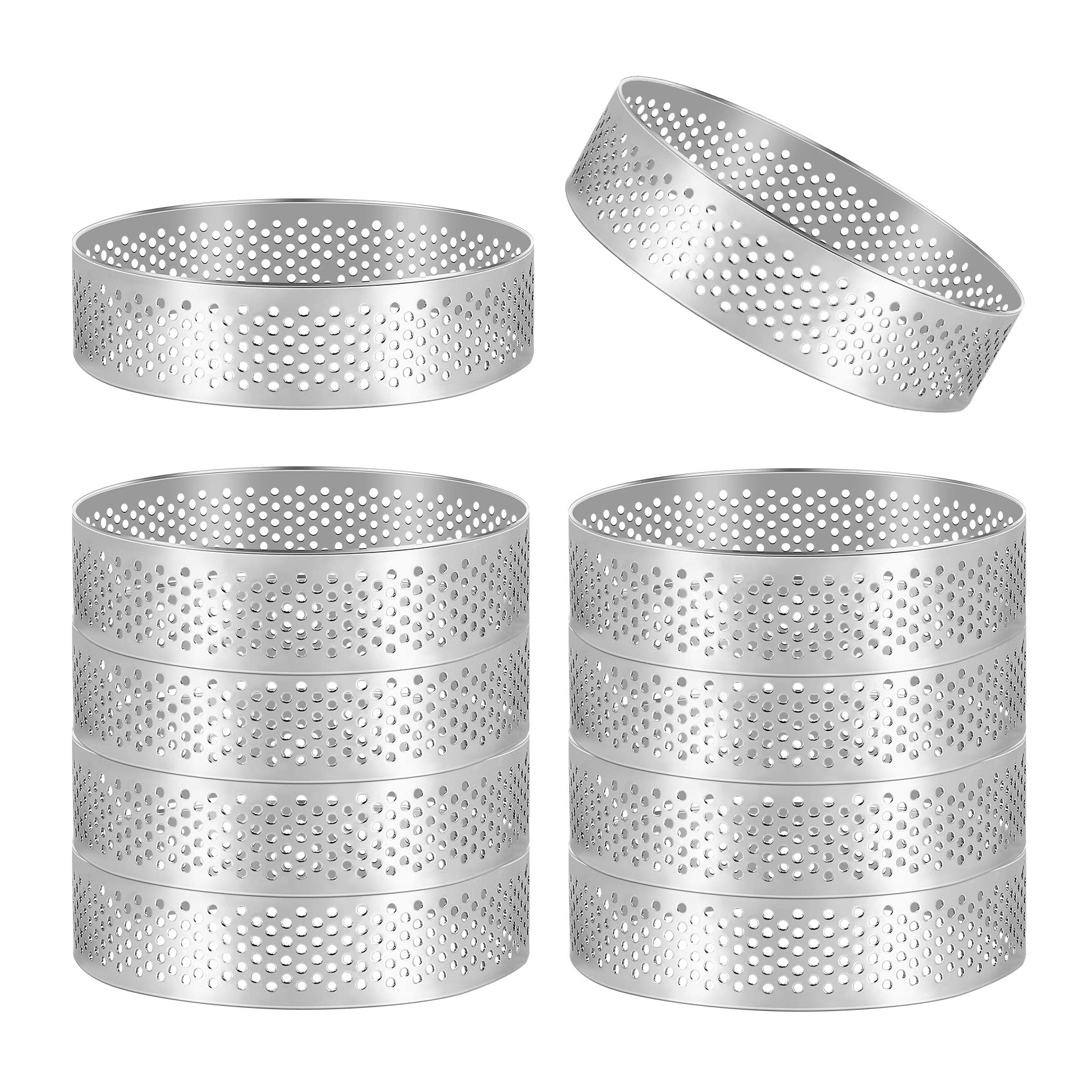 Tokiudeeir 15Piece Tart Ring Heat- Perforated Cake Mousse Ring Round Ring Stainless Steel