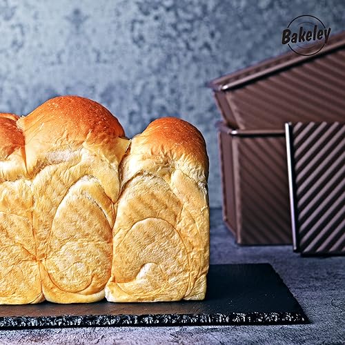 Miniatura 4 de Molde antiadherente para pan Pullman con tapa, 450g Rectángulo ondulado para hornear en el horno, capacidad para masa 21,1 x 12,2 x 10,9 cm (Oro