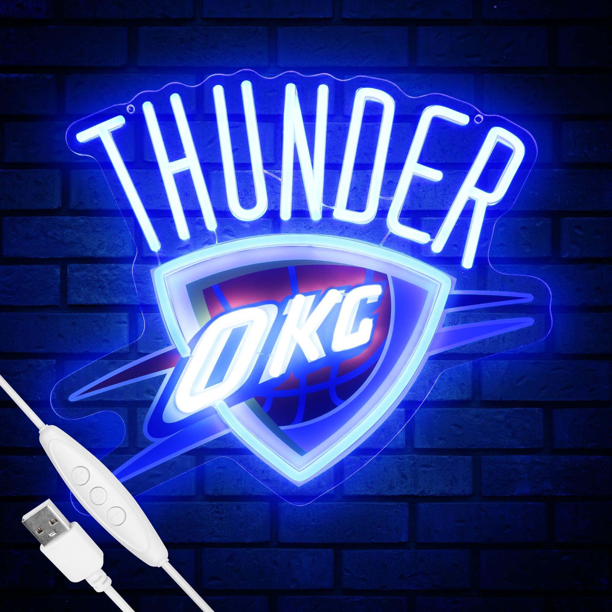 Basketball Team Neon Sign, Sport Light Up Dimmable OKC Basketball Team Logo Hanging USB Powered Led Neon Sign for Wall Decor, Bedroom, Man Cave, Party, Birthday Christmas Gift for Oklahoma City Fans