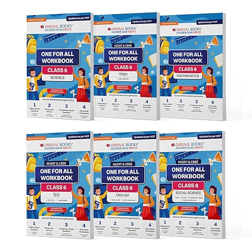 Oswaal NCERT &amp; CBSE One for All Workbook for Class 6 | Mathematics | Science | Social Science | English | Hindi | Sanskrit | Updated as Per NCF | MCQ's | VSA | SA | LA | Set of 6 Books | For Latest Exam