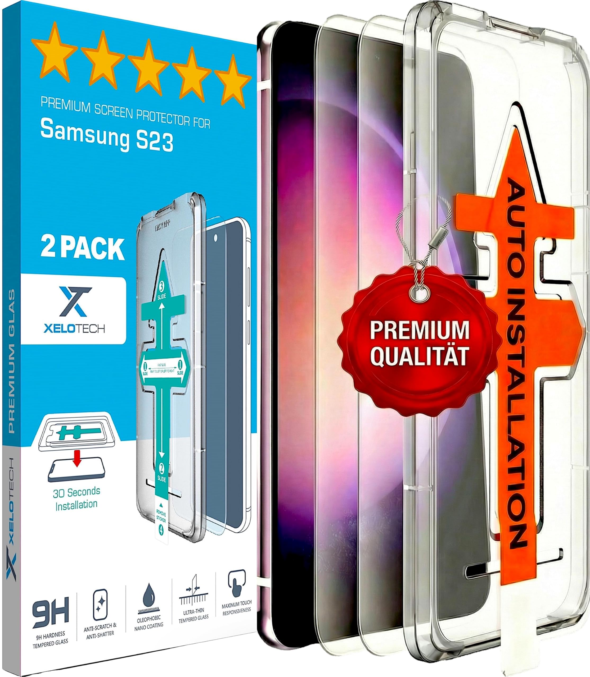 XeloTech Schutzglas für Samsung Galaxy S23 - Echtes hartes 9H Premium Glas - Keine weiche Plastik-Folie (PremiumGlas)