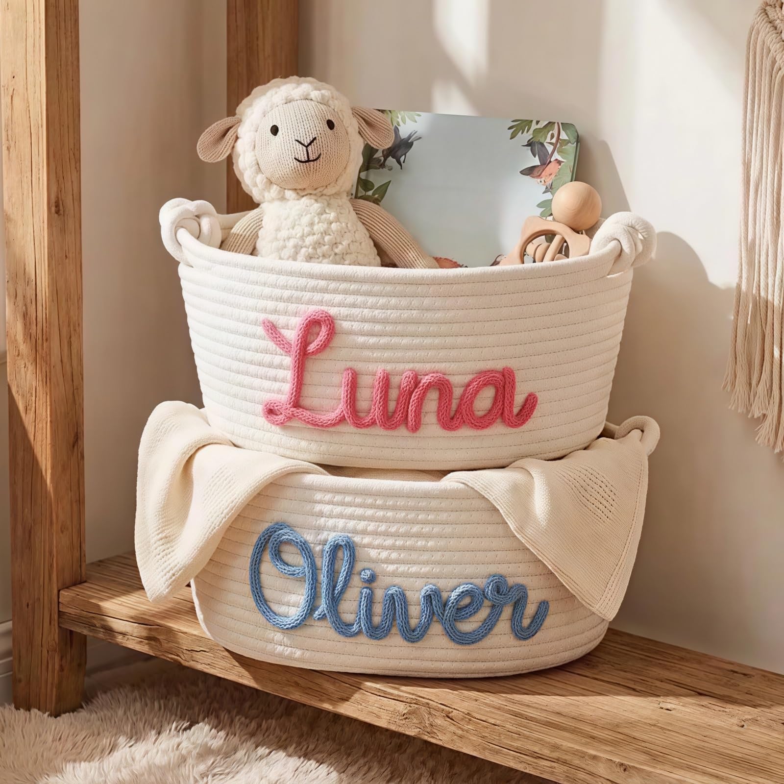 Personalized Baby Gift Basket Custom Name Woven Storage Basket, Nursery Bin