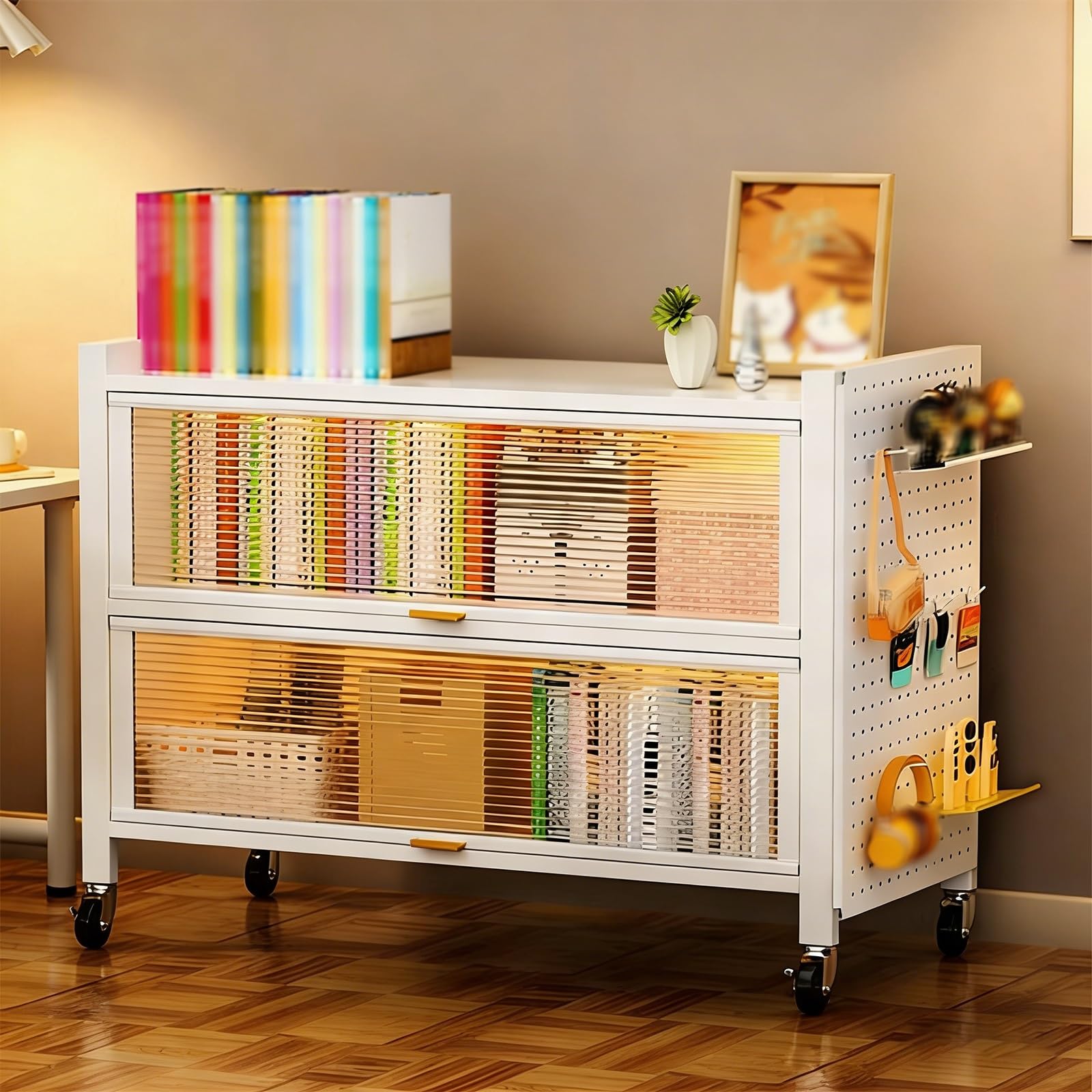 Mobile Dispensa Cucina Armadietto Cucina con Ruote Materiale in Lamiera D'acciaio Laminata a Freddo Dotato di Pannello Forato Adatto a Cucine, Soggiorni Scaffali in Metallo(80 * 42 * 80cm)